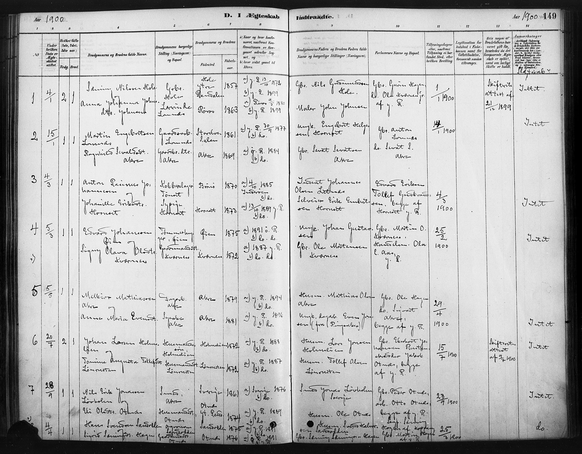 Rendalen prestekontor, SAH/PREST-054/H/Ha/Haa/L0010: Parish register (official) no. 10, 1878-1901, p. 149