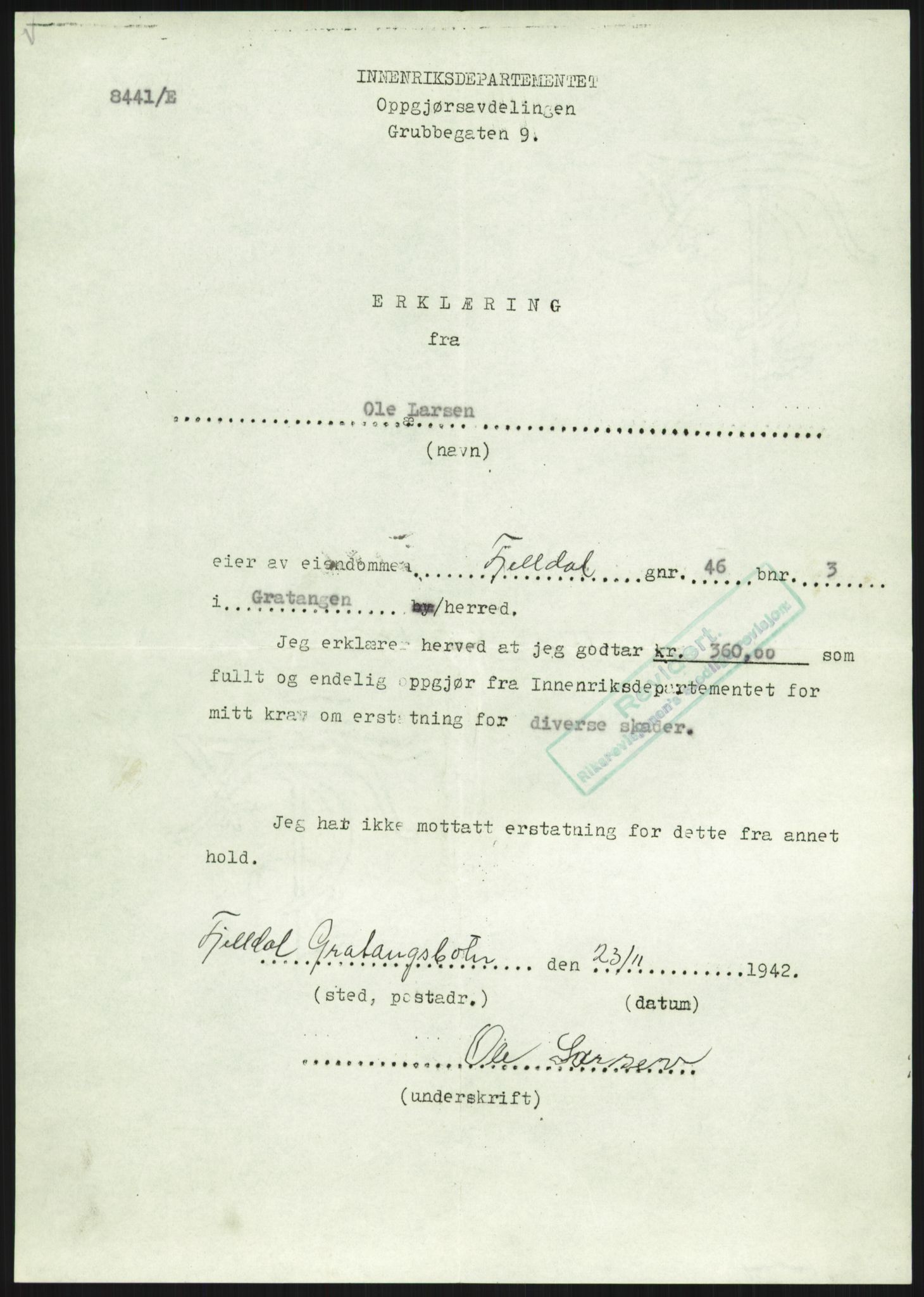 Forsvarsdepartementet, 10. kontor / Oppgjørskontoret, AV/RA-RAFA-1225/D/Dd/L0480: Troms, 1942-1953, p. 16