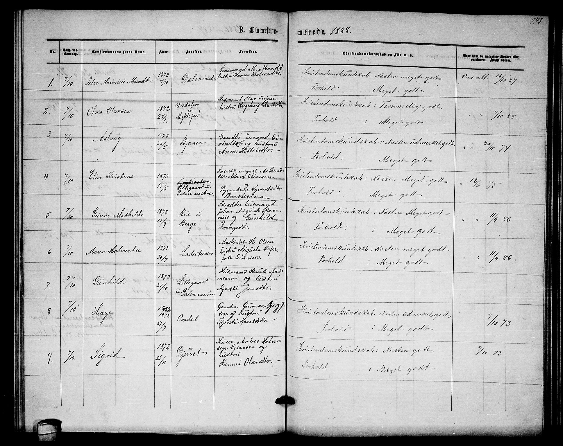Lårdal kirkebøker, SAKO/A-284/G/Gb/L0002: Parish register (copy) no. II 2, 1865-1888, p. 143
