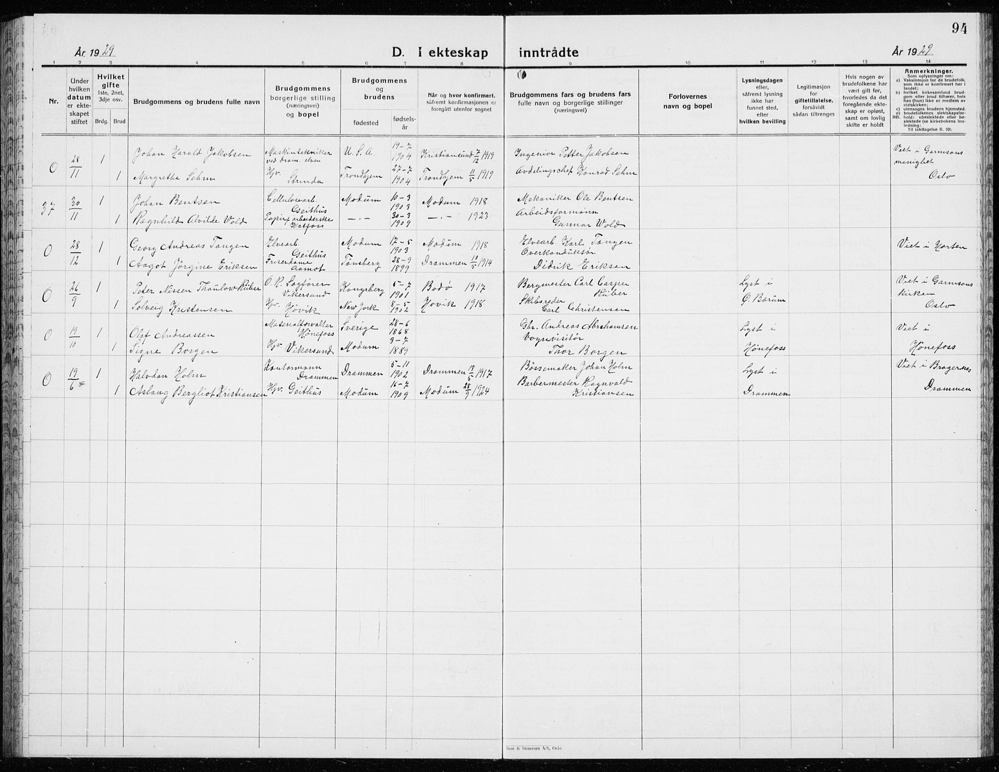 Modum kirkebøker, AV/SAKO-A-234/G/Ga/L0013: Parish register (copy) no. I 13, 1925-1938, p. 94