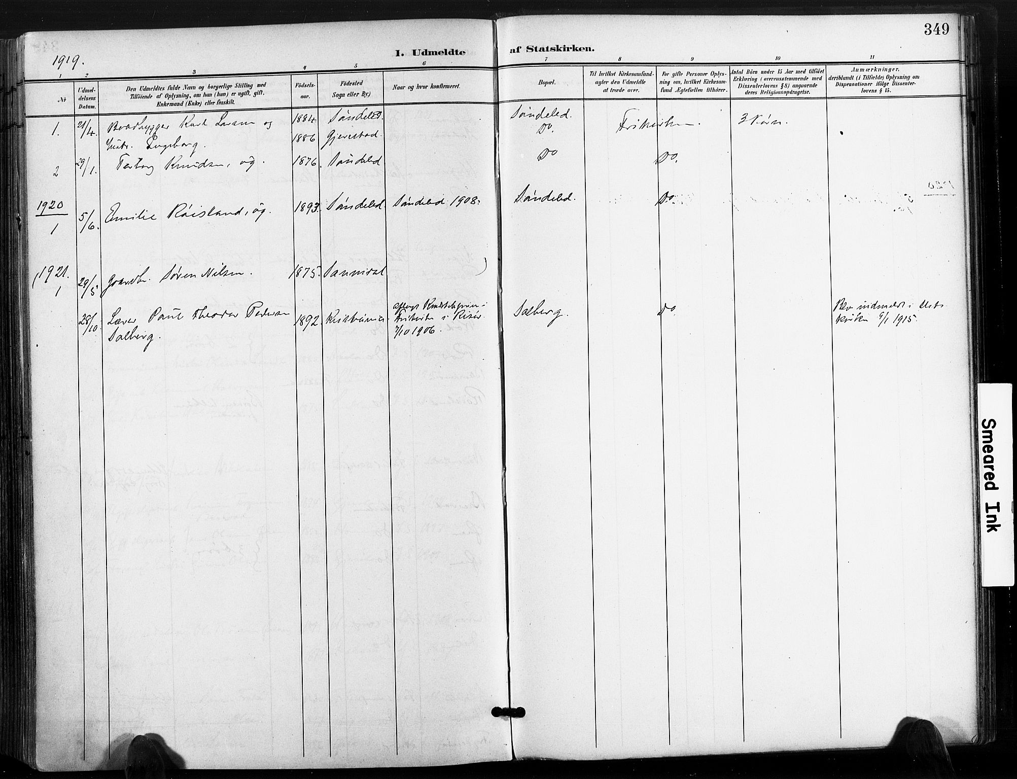 Søndeled sokneprestkontor, AV/SAK-1111-0038/F/Fa/L0006: Parish register (official) no. A 6, 1900-1922, p. 349