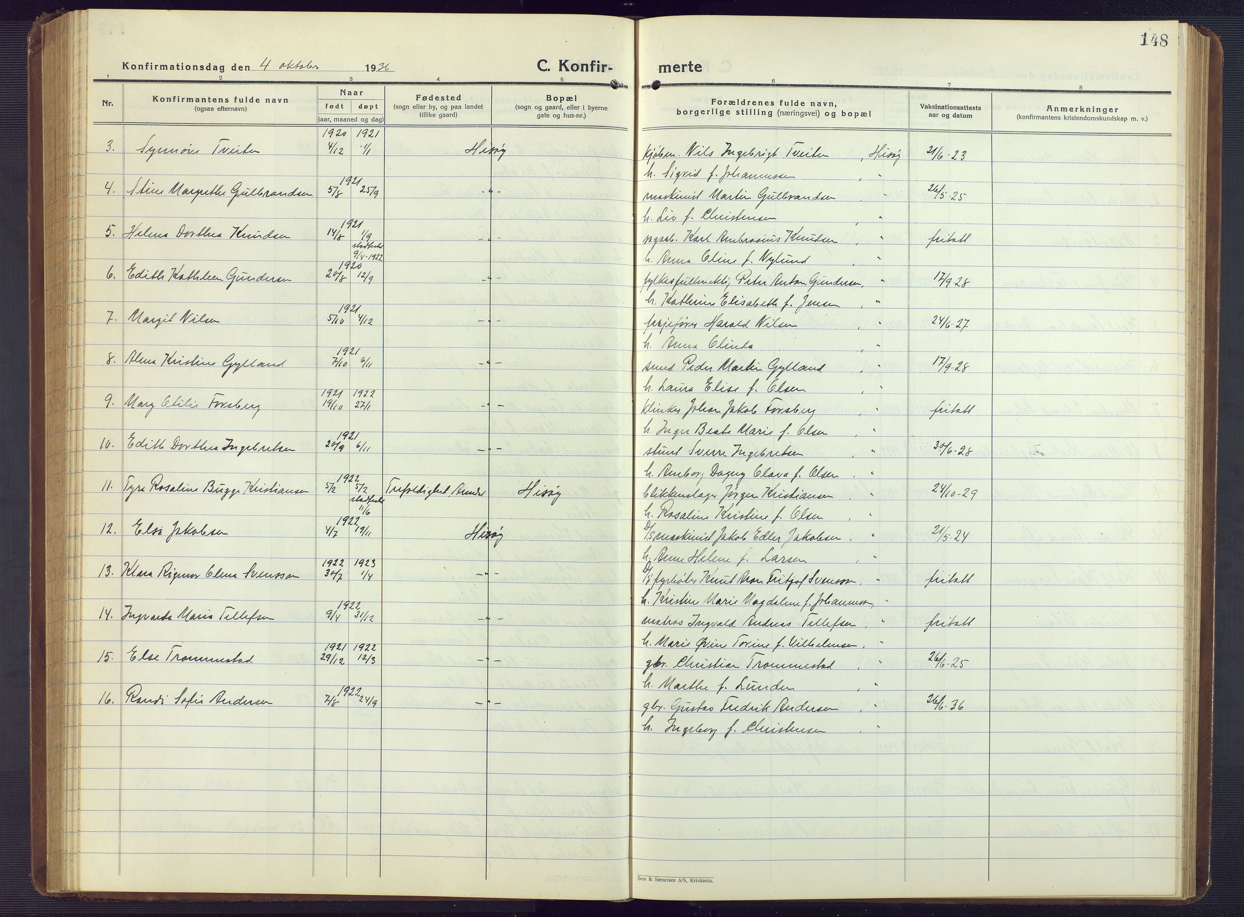 Hisøy sokneprestkontor, AV/SAK-1111-0020/F/Fb/L0005: Parish register (copy) no. B 5, 1924-1946, p. 148