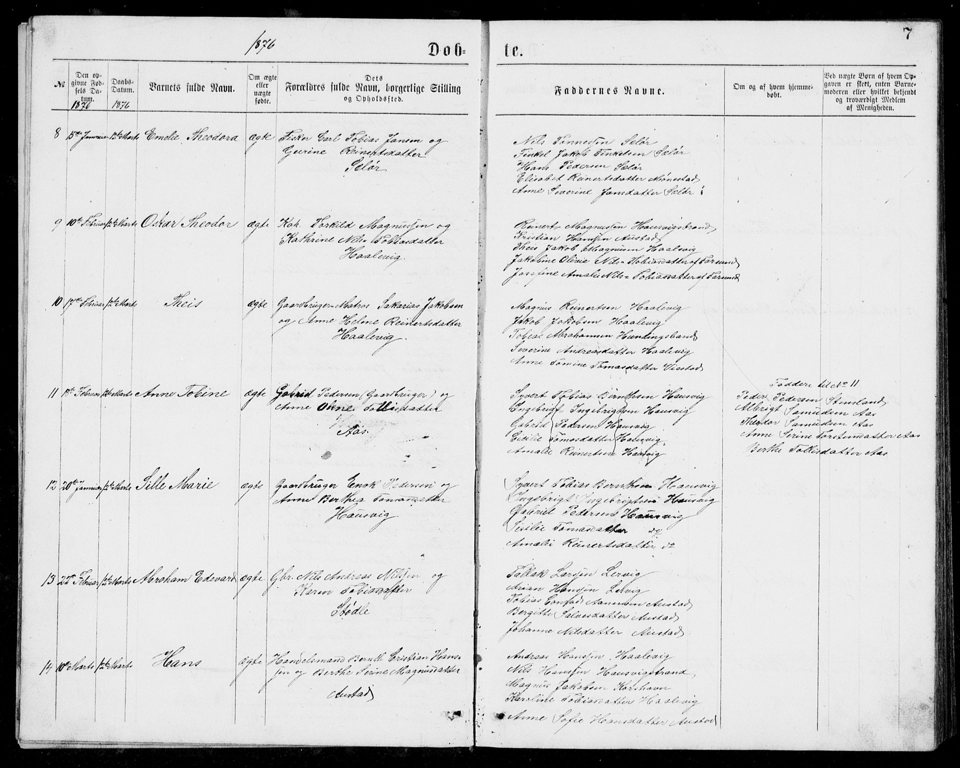 Lyngdal sokneprestkontor, AV/SAK-1111-0029/F/Fb/Fba/L0002: Parish register (copy) no. B 2, 1876-1886, p. 7