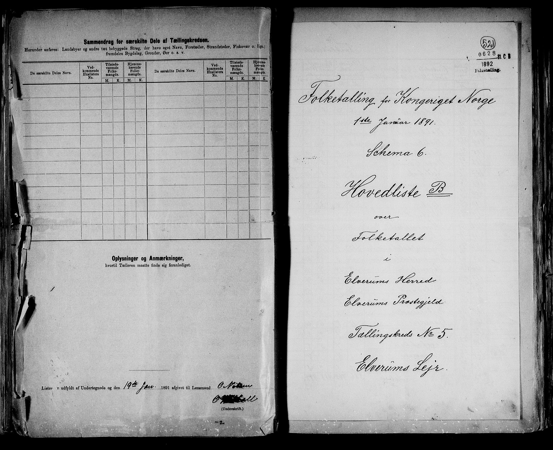 RA, 1891 census for 0427 Elverum, 1891, p. 18