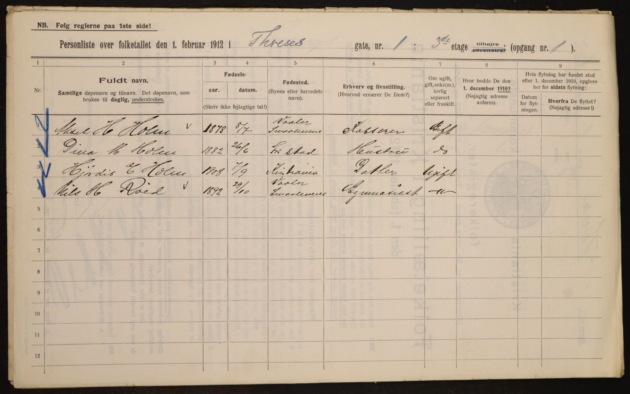 OBA, Municipal Census 1912 for Kristiania, 1912, p. 107743