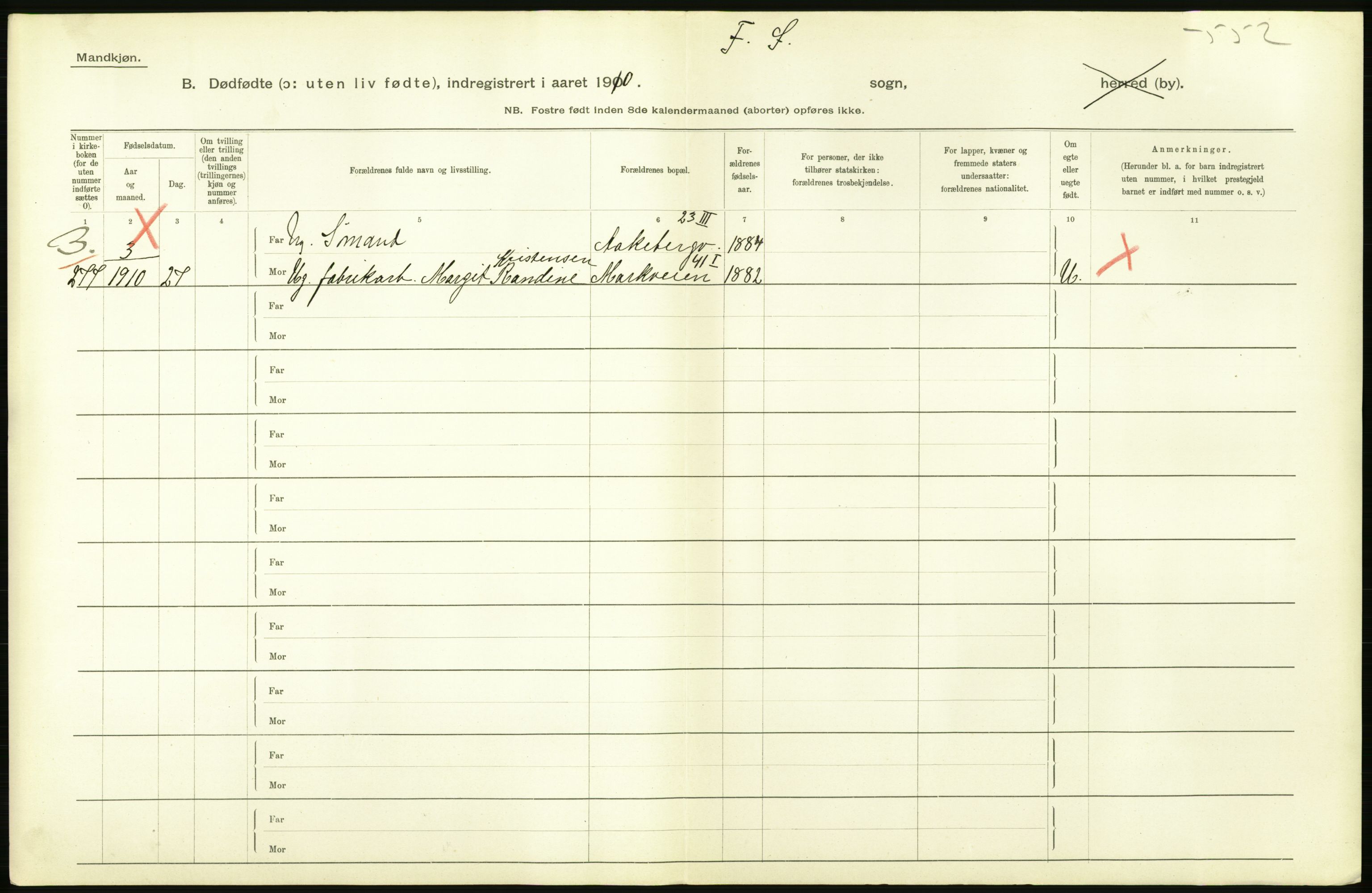Statistisk sentralbyrå, Sosiodemografiske emner, Befolkning, AV/RA-S-2228/D/Df/Dfa/Dfah/L0009: Kristiania: Gifte og dødfødte., 1910, p. 750