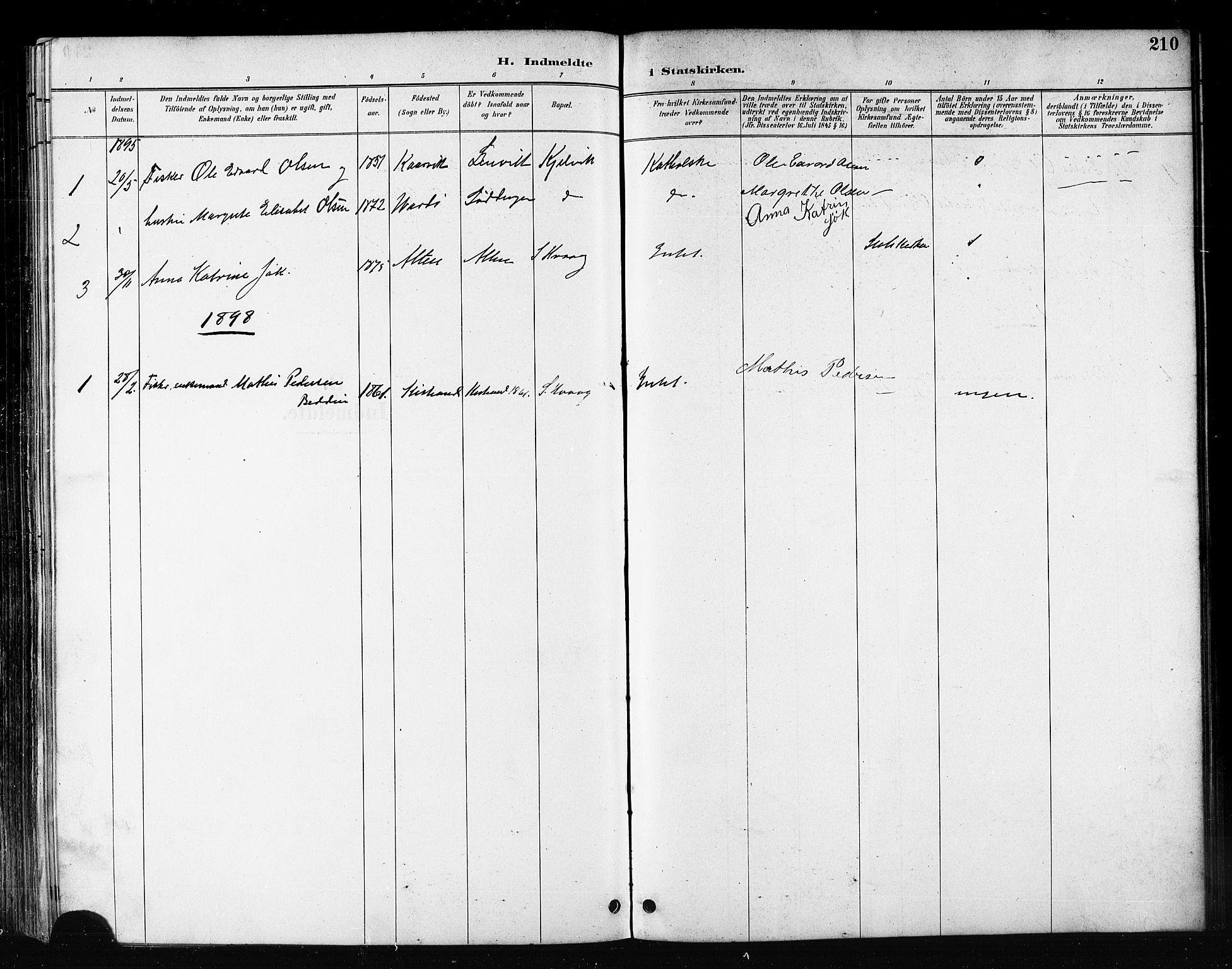 Måsøy sokneprestkontor, SATØ/S-1348/H/Ha/L0007kirke: Parish register (official) no. 7, 1887-1899, p. 210