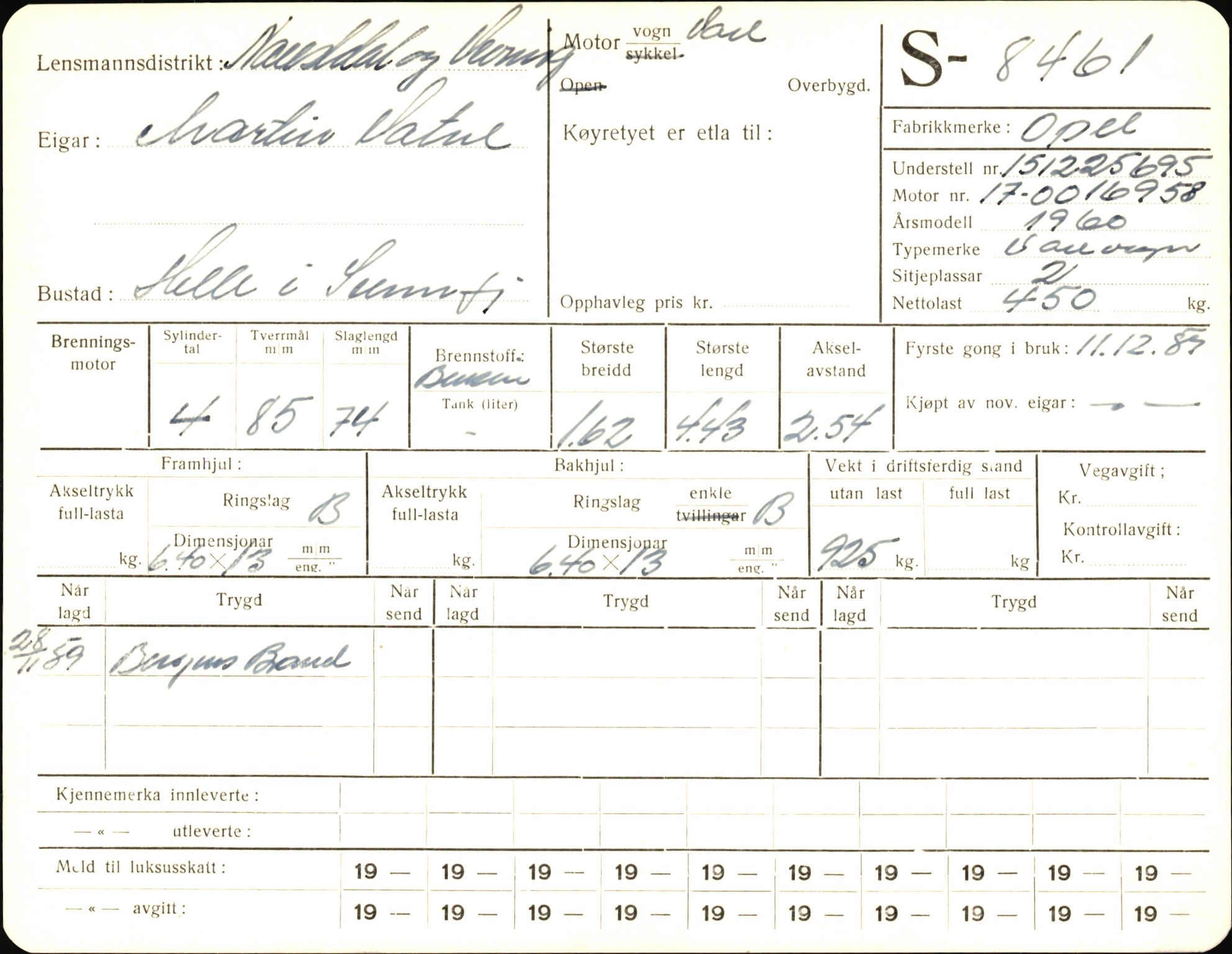 Statens vegvesen, Sogn og Fjordane vegkontor, AV/SAB-A-5301/4/F/L0006: Registerkort utmeldte Fjordane S8300-9500, 1930-1961, p. 236