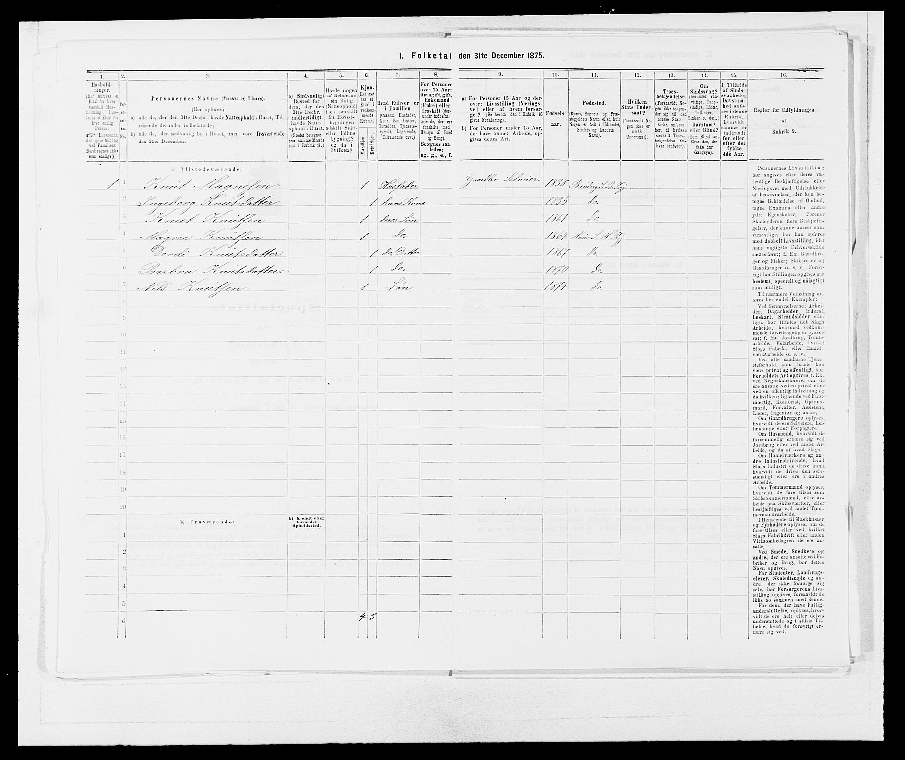 SAB, 1875 census for 1250P Haus, 1875, p. 1307