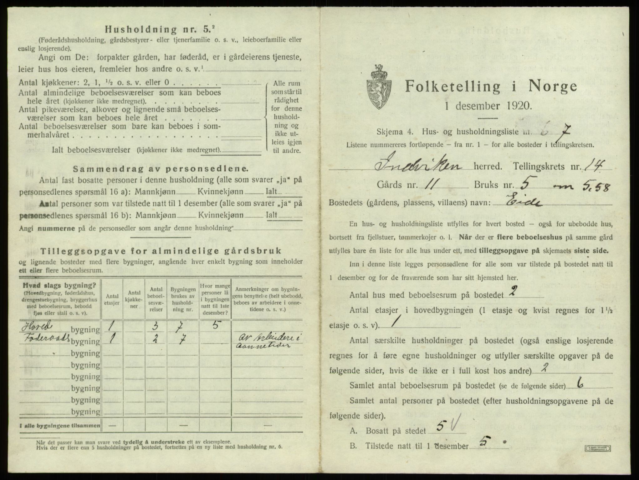 SAB, 1920 census for Innvik, 1920, p. 874