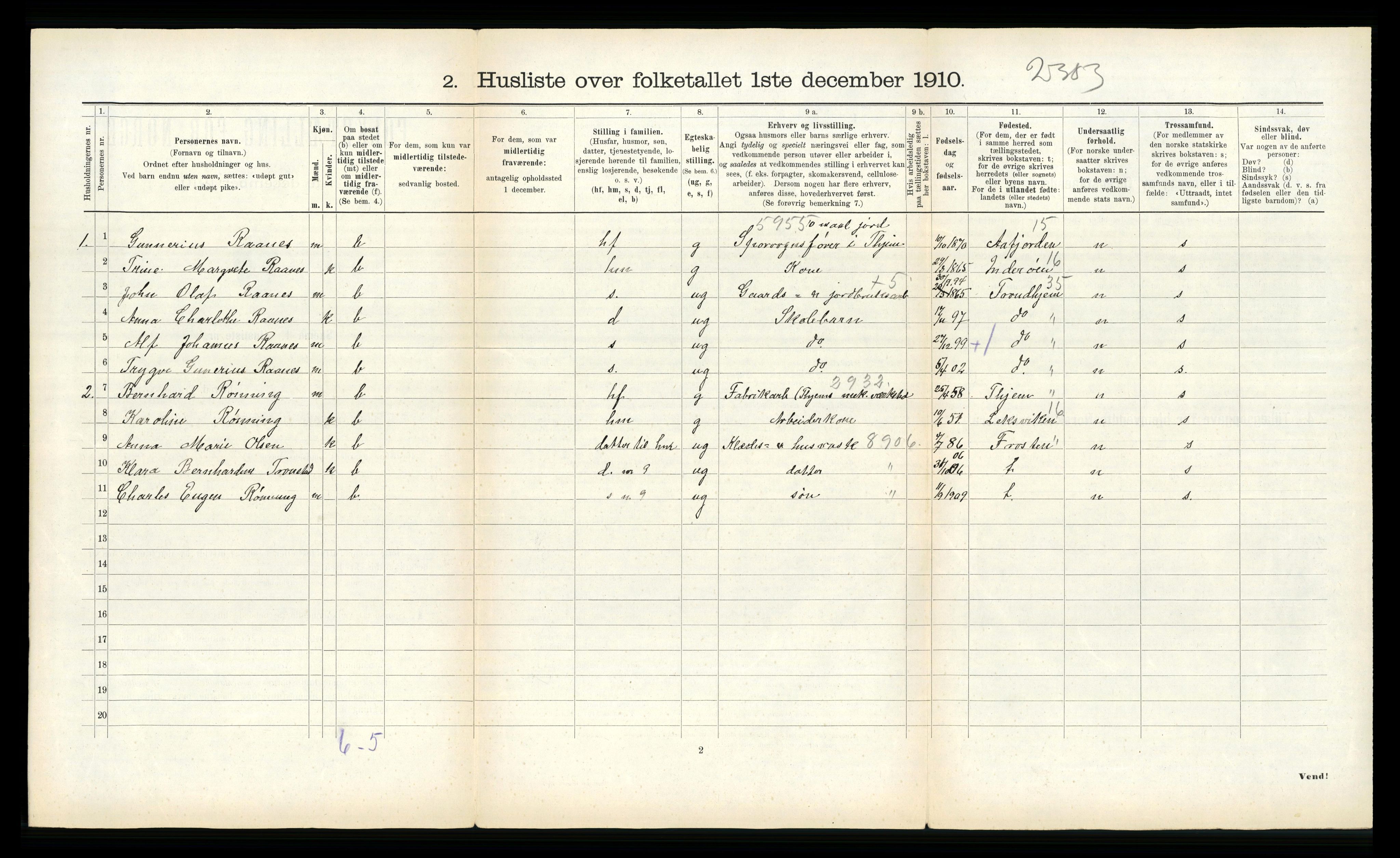 RA, 1910 census for Strinda, 1910, p. 347