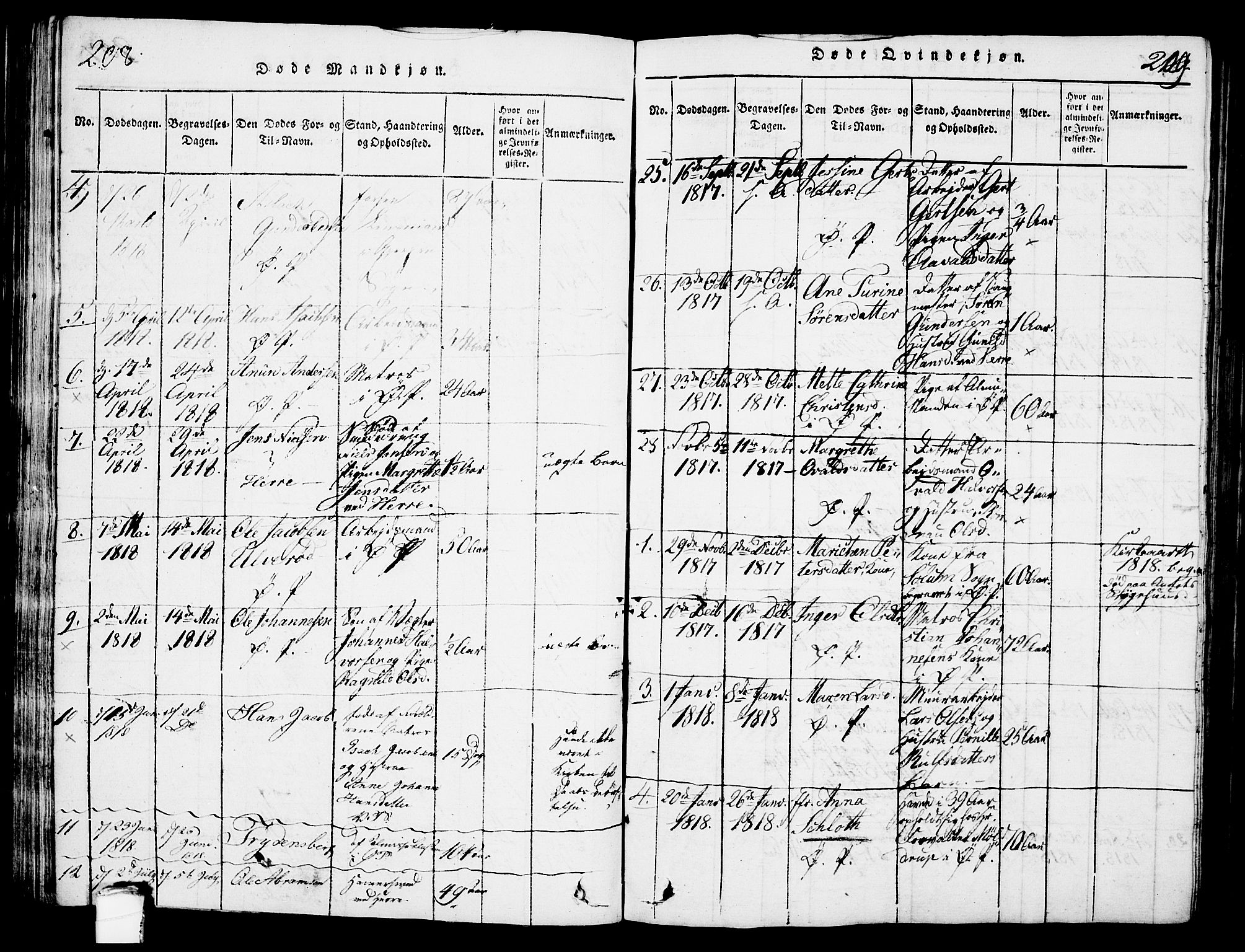 Porsgrunn kirkebøker , AV/SAKO-A-104/G/Gb/L0001: Parish register (copy) no. II 1, 1817-1828, p. 208-209