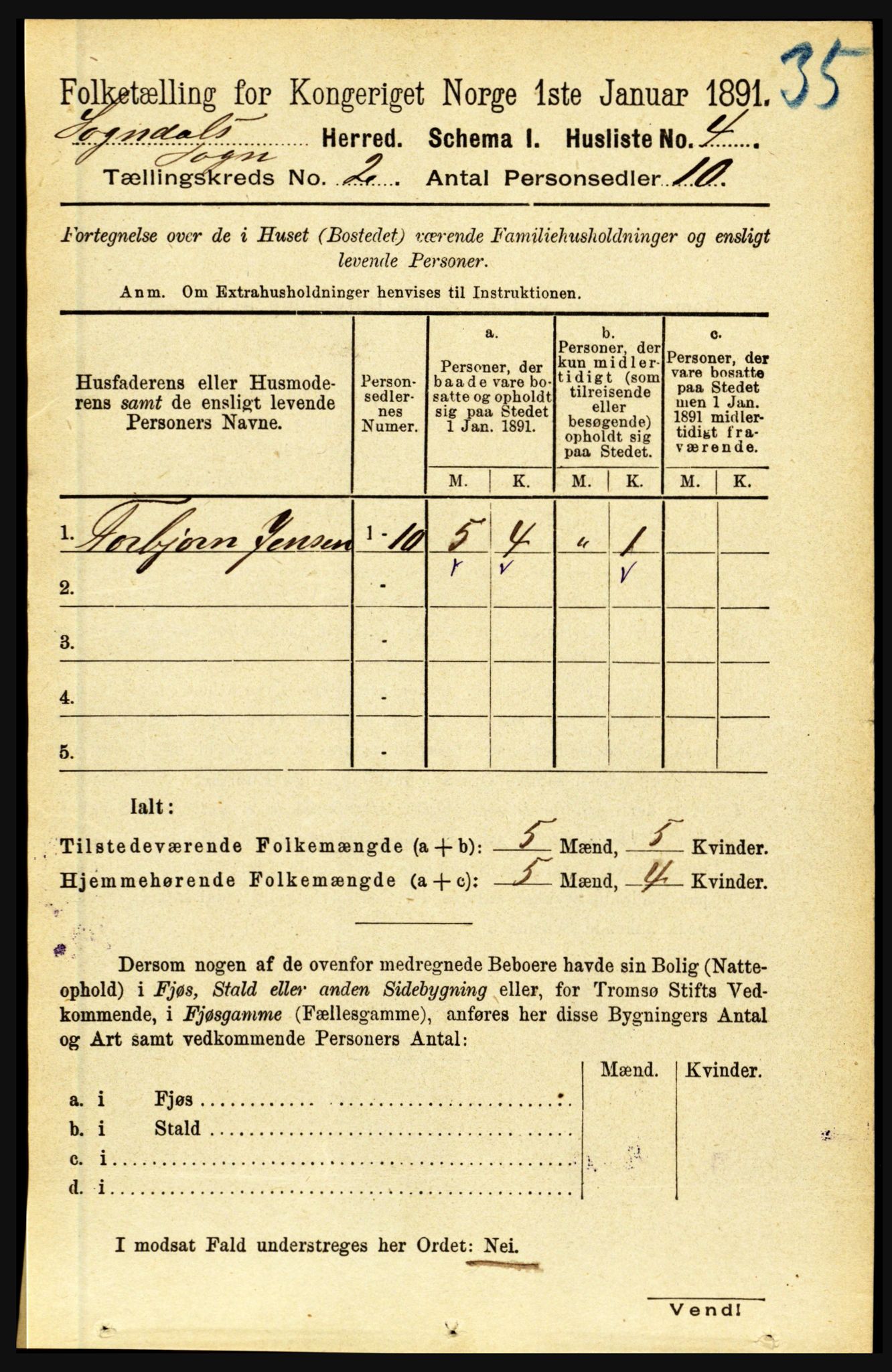 RA, 1891 census for 1420 Sogndal, 1891, p. 444