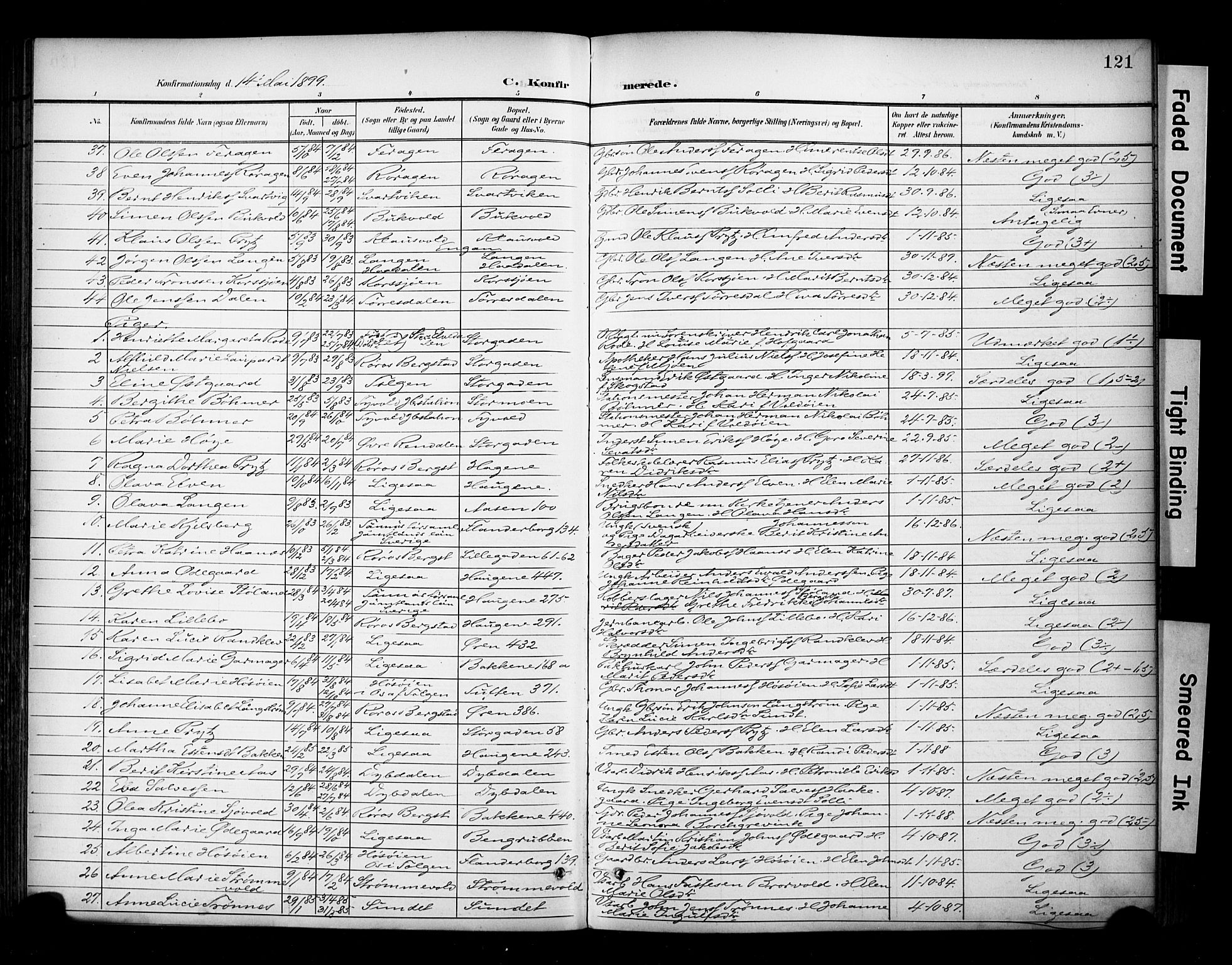 Ministerialprotokoller, klokkerbøker og fødselsregistre - Sør-Trøndelag, AV/SAT-A-1456/681/L0936: Parish register (official) no. 681A14, 1899-1908, p. 121