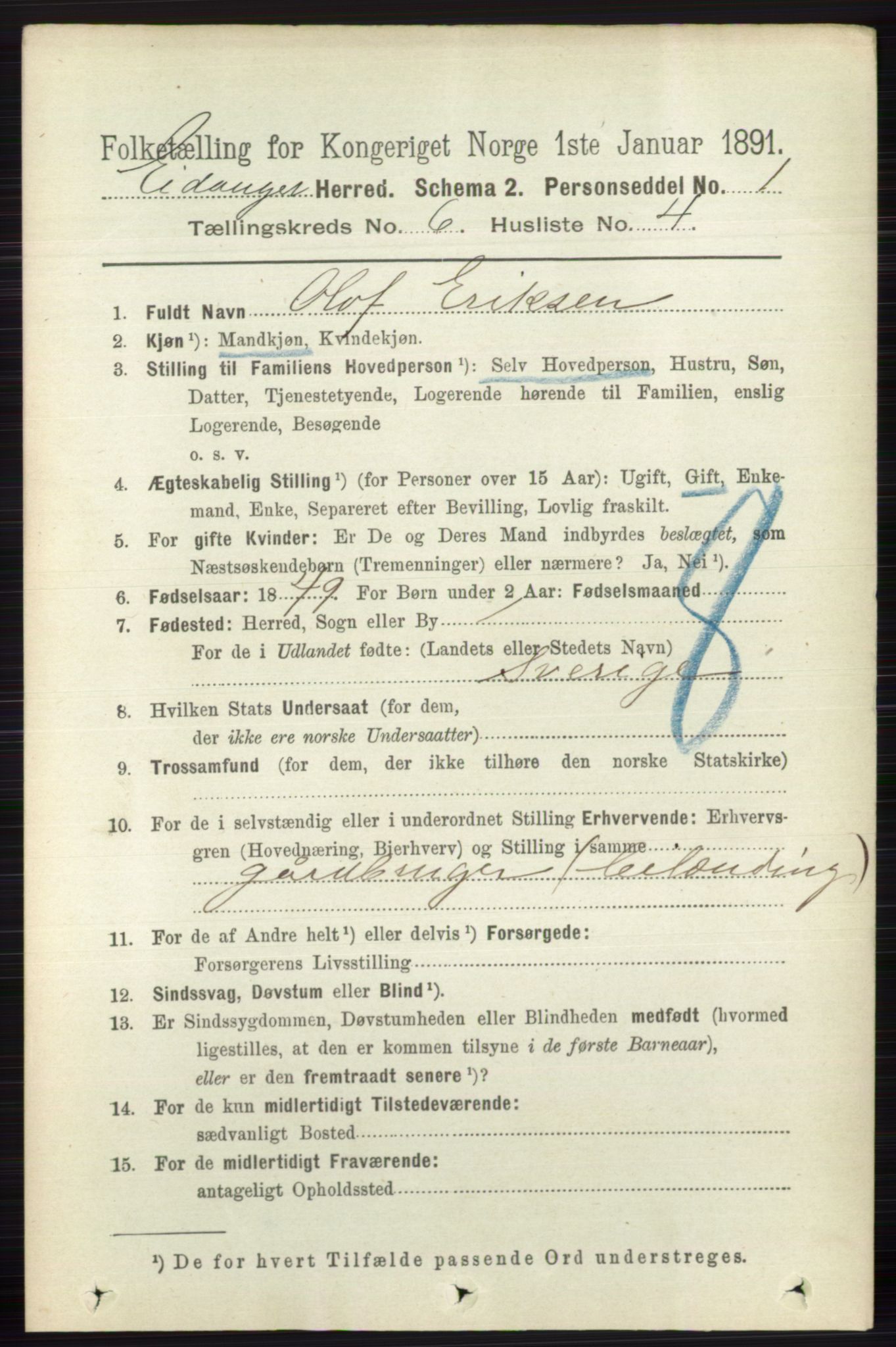 RA, 1891 census for 0813 Eidanger, 1891, p. 2585