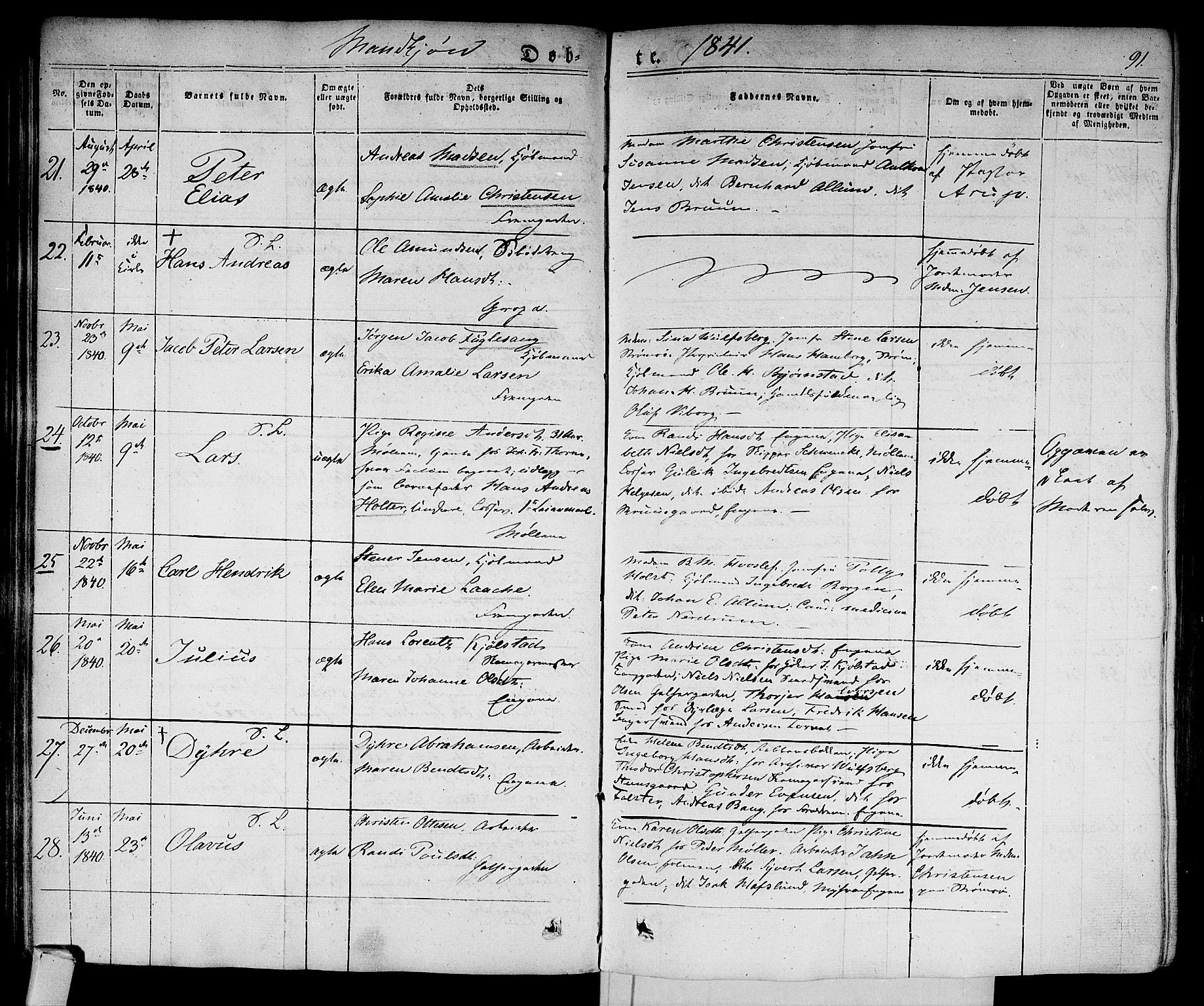 Bragernes kirkebøker, AV/SAKO-A-6/F/Fb/L0001: Parish register (official) no. II 1, 1830-1847, p. 91