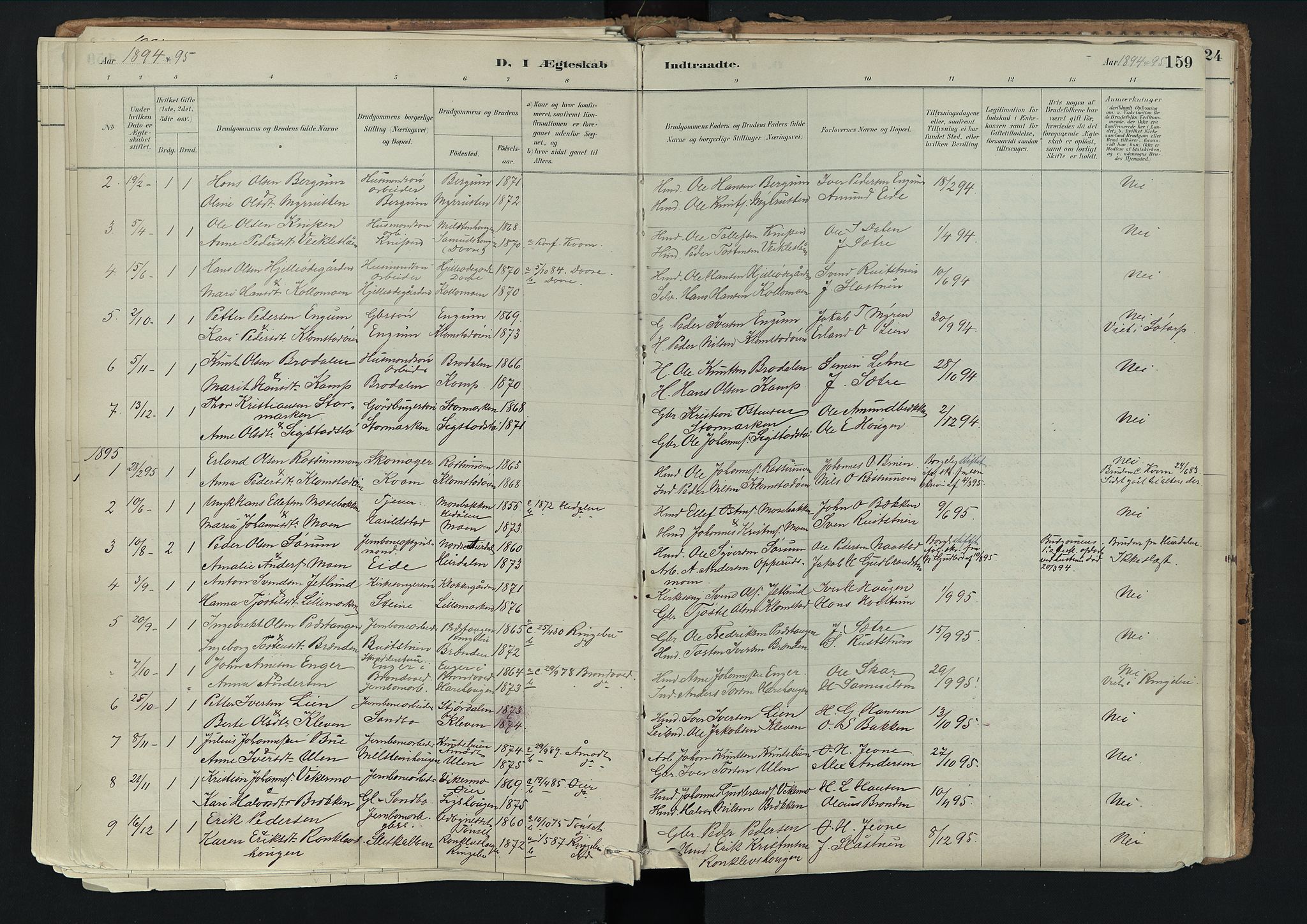 Nord-Fron prestekontor, SAH/PREST-080/H/Ha/Haa/L0003: Parish register (official) no. 3, 1884-1914, p. 159