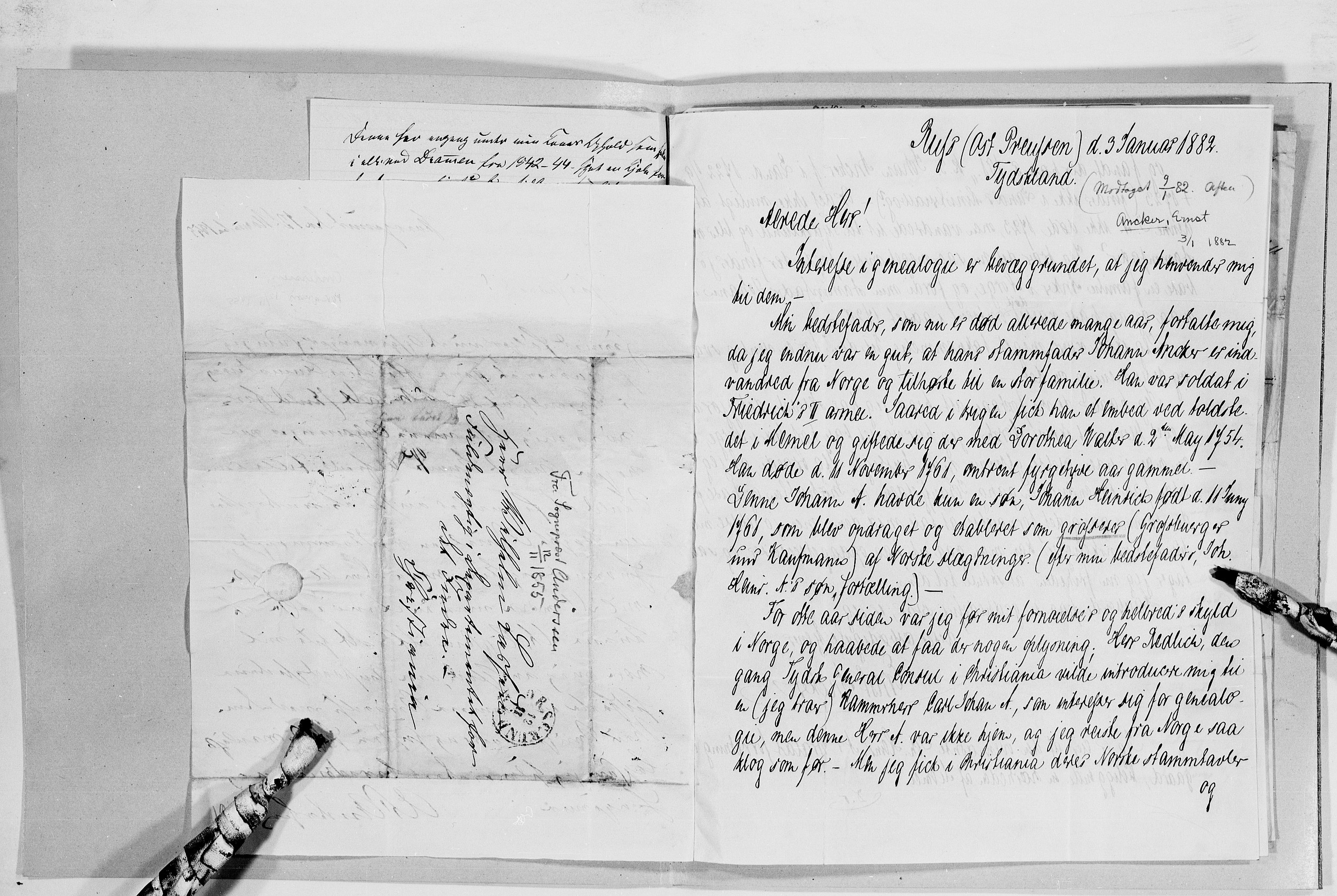 Lassens samlinger, AV/RA-PA-0051/G/L0094: Alfabetisk ordnede brev til Wilhelm Lassen: Aabel - Bonnevie, 1815-1907, p. 36