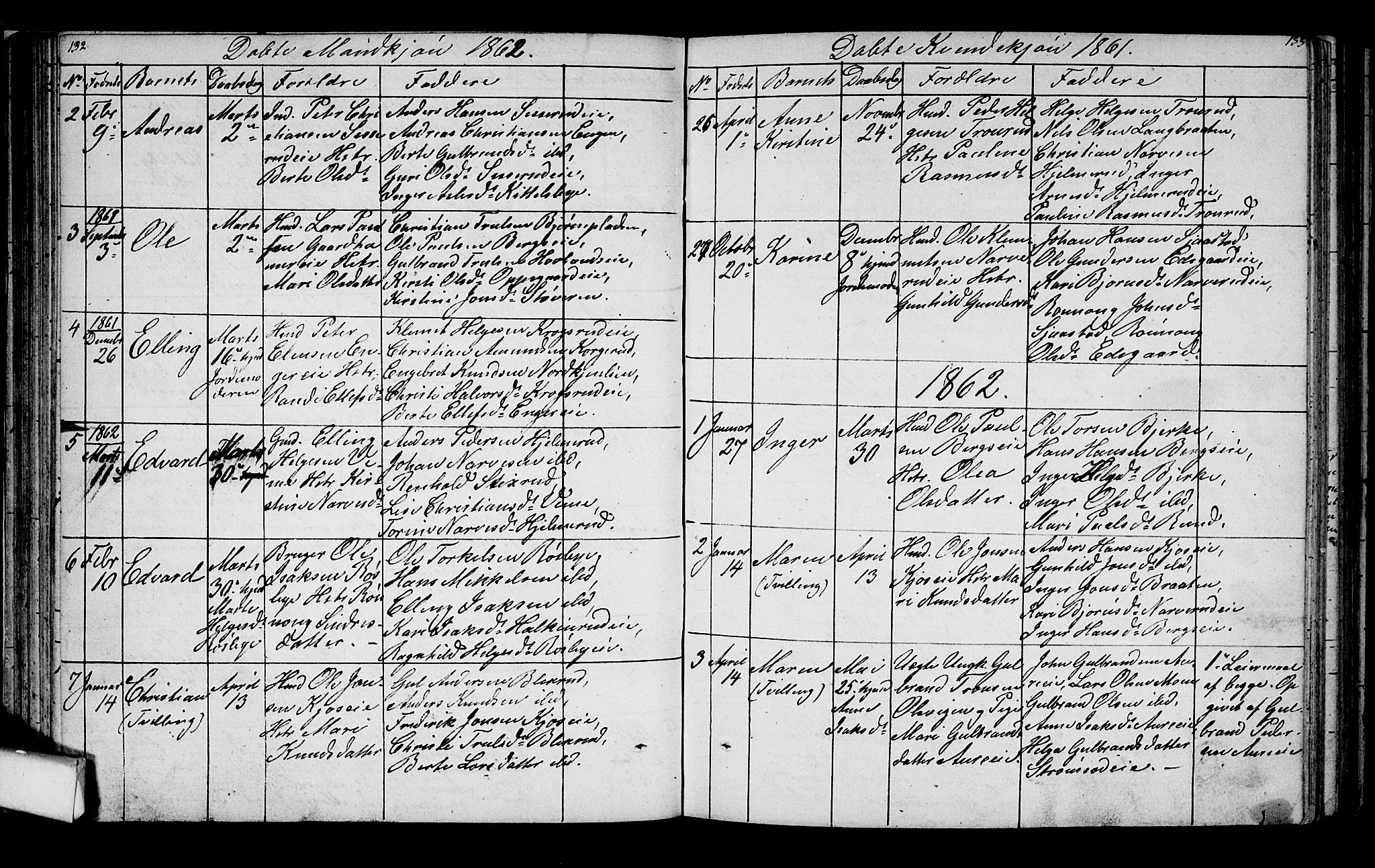 Lunder kirkebøker, SAKO/A-629/G/Ga/L0002: Parish register (copy) no. I 2, 1849-1868, p. 132-133