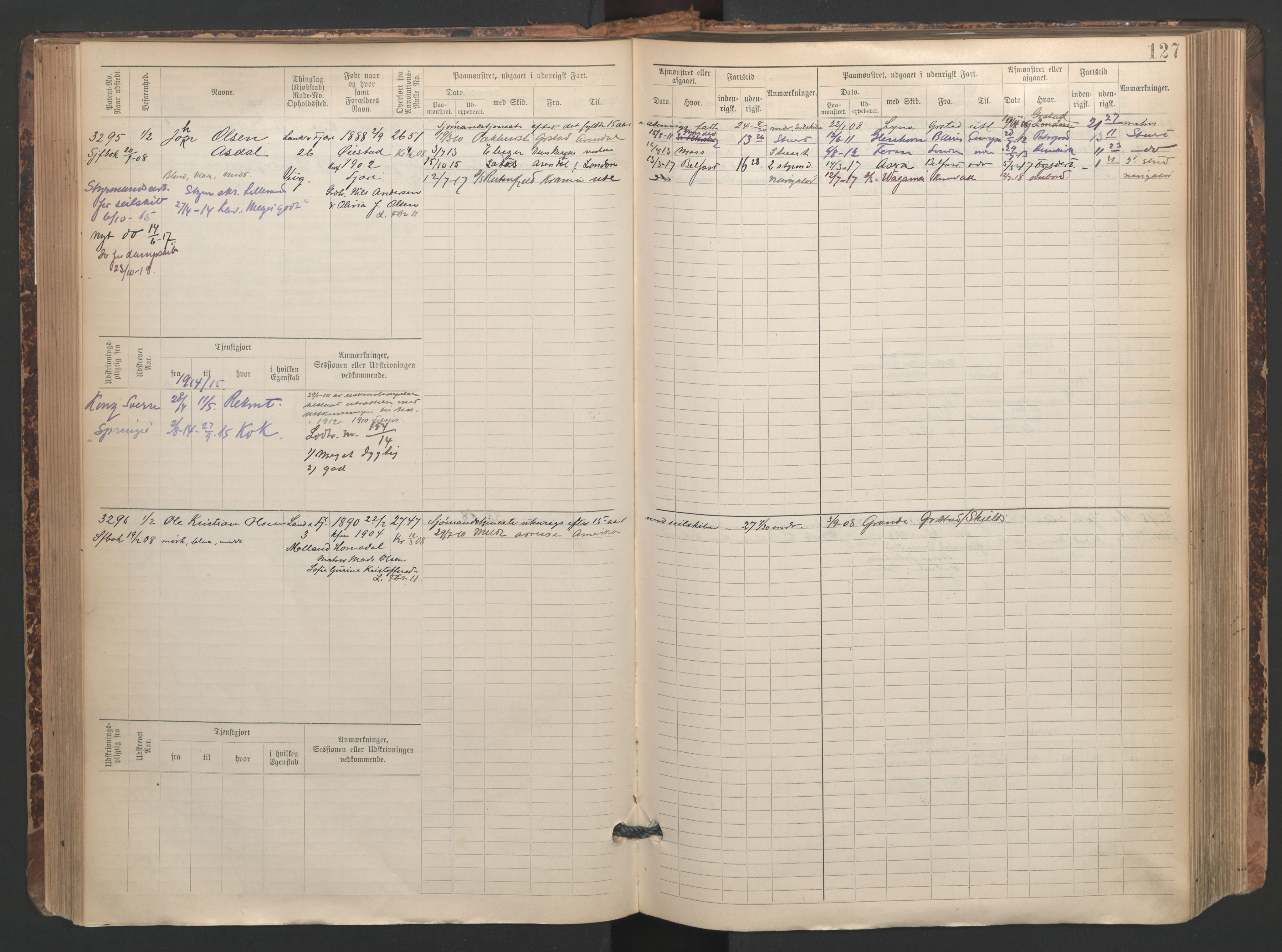 Grimstad mønstringskrets, AV/SAK-2031-0013/F/Fb/L0005: Hovedrulle A nr 3043-3804, F-8, 1900-1948, p. 130