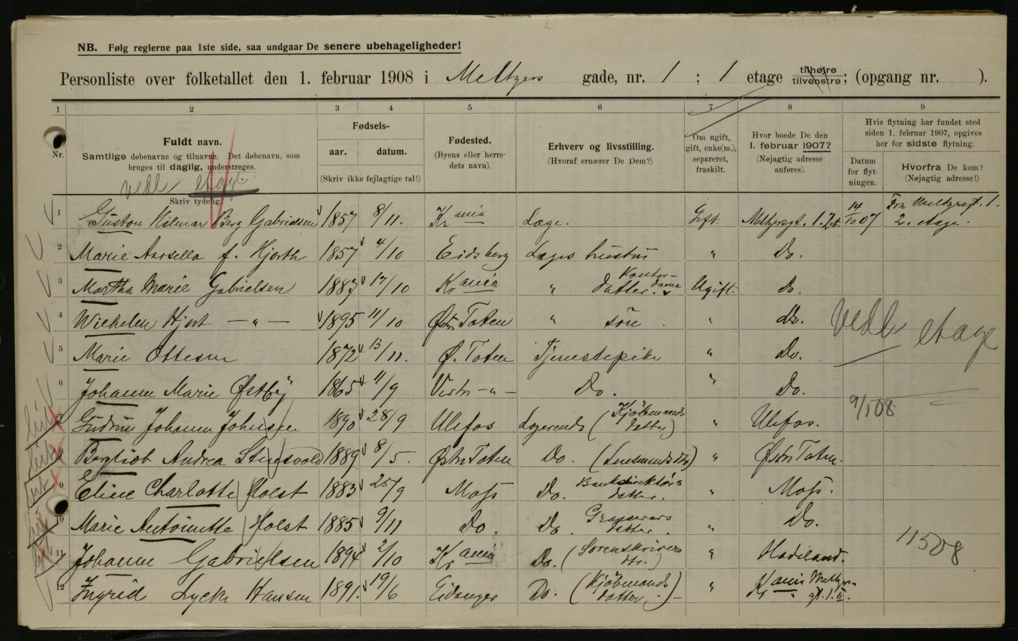 OBA, Municipal Census 1908 for Kristiania, 1908, p. 58393