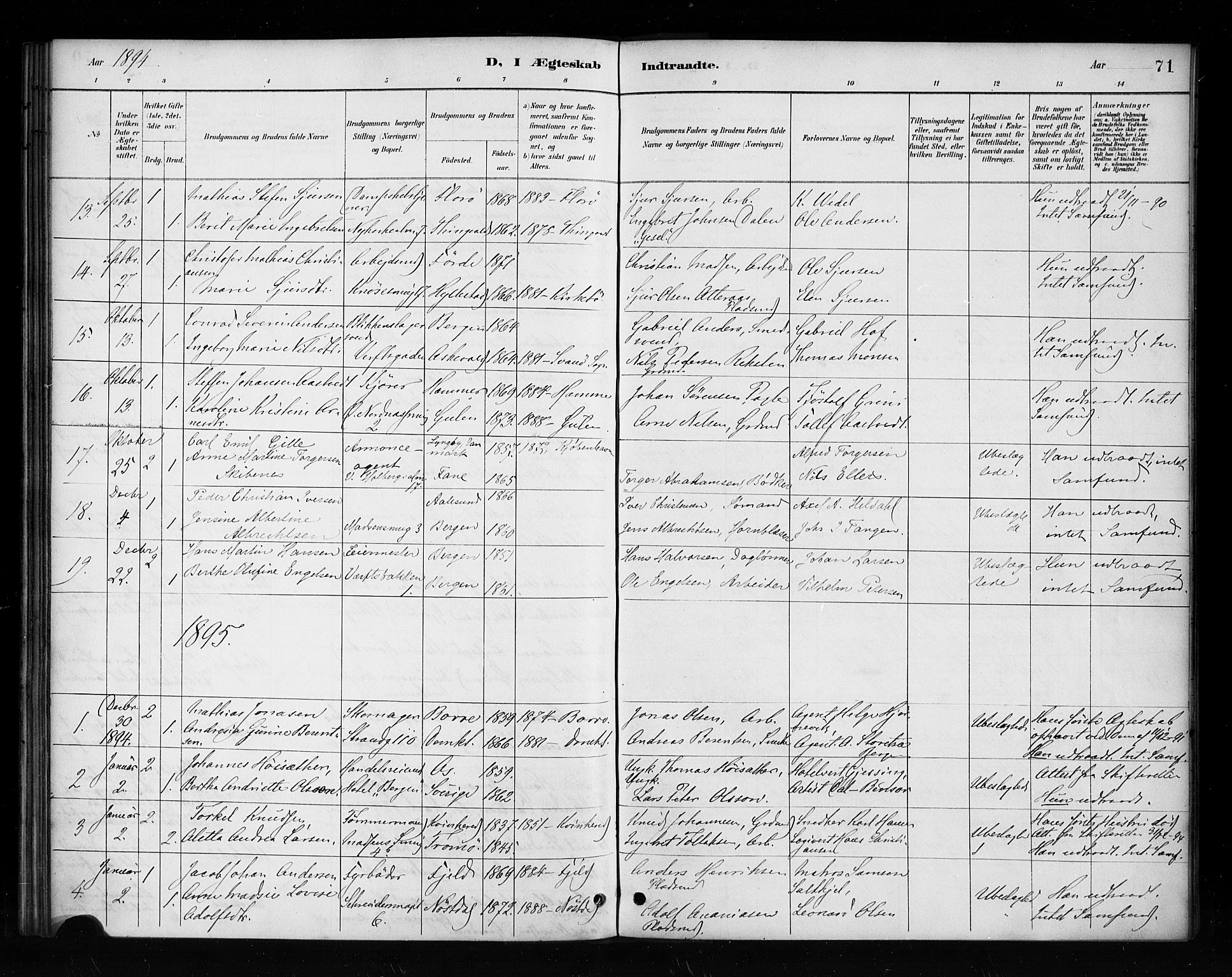 Nykirken Sokneprestembete, SAB/A-77101/H/Haa/L0053: Parish register (official) no. H 2, 1887-1897, p. 71