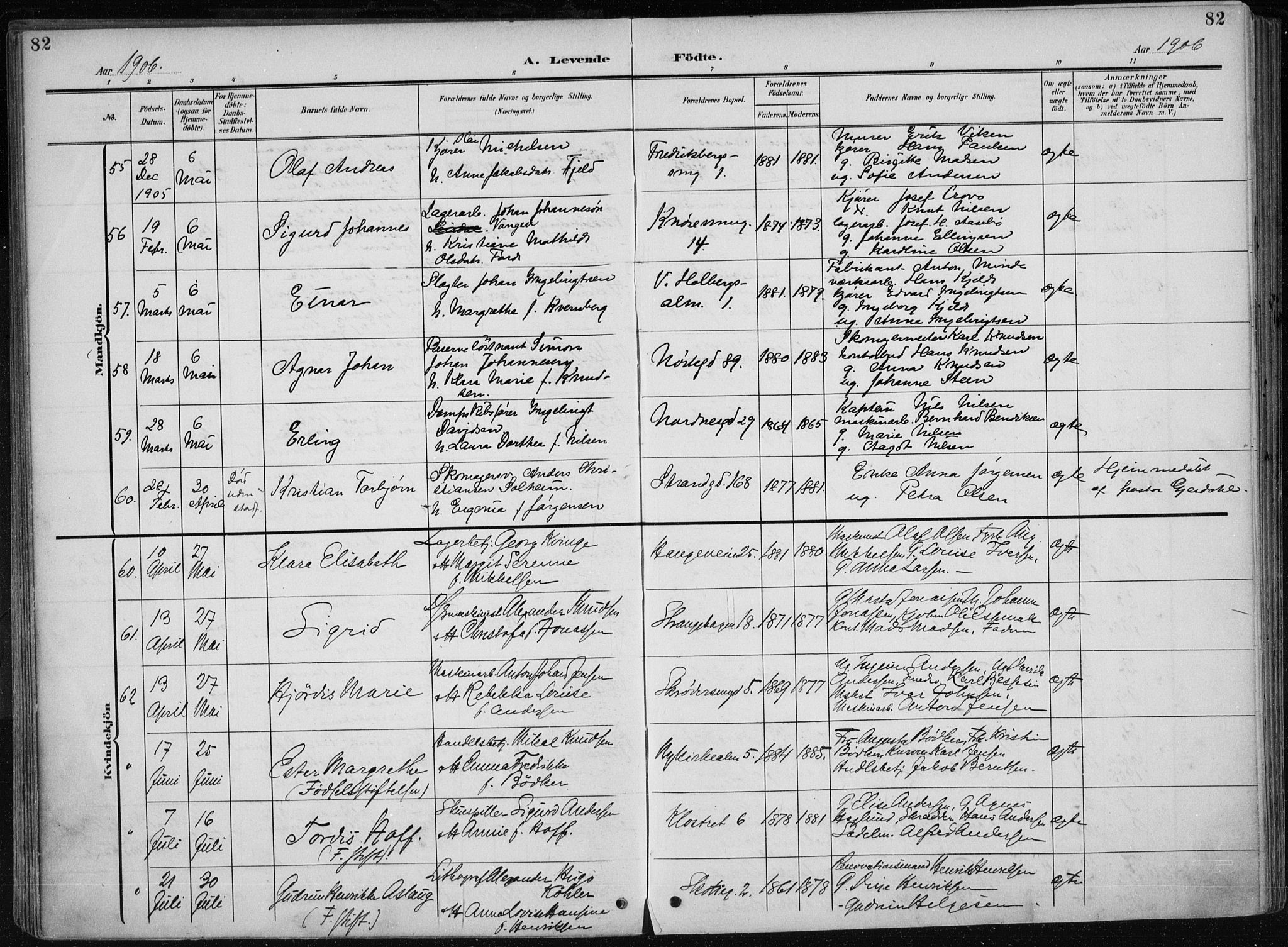 Nykirken Sokneprestembete, AV/SAB-A-77101/H/Haa/L0019: Parish register (official) no. B 7, 1904-1916, p. 82