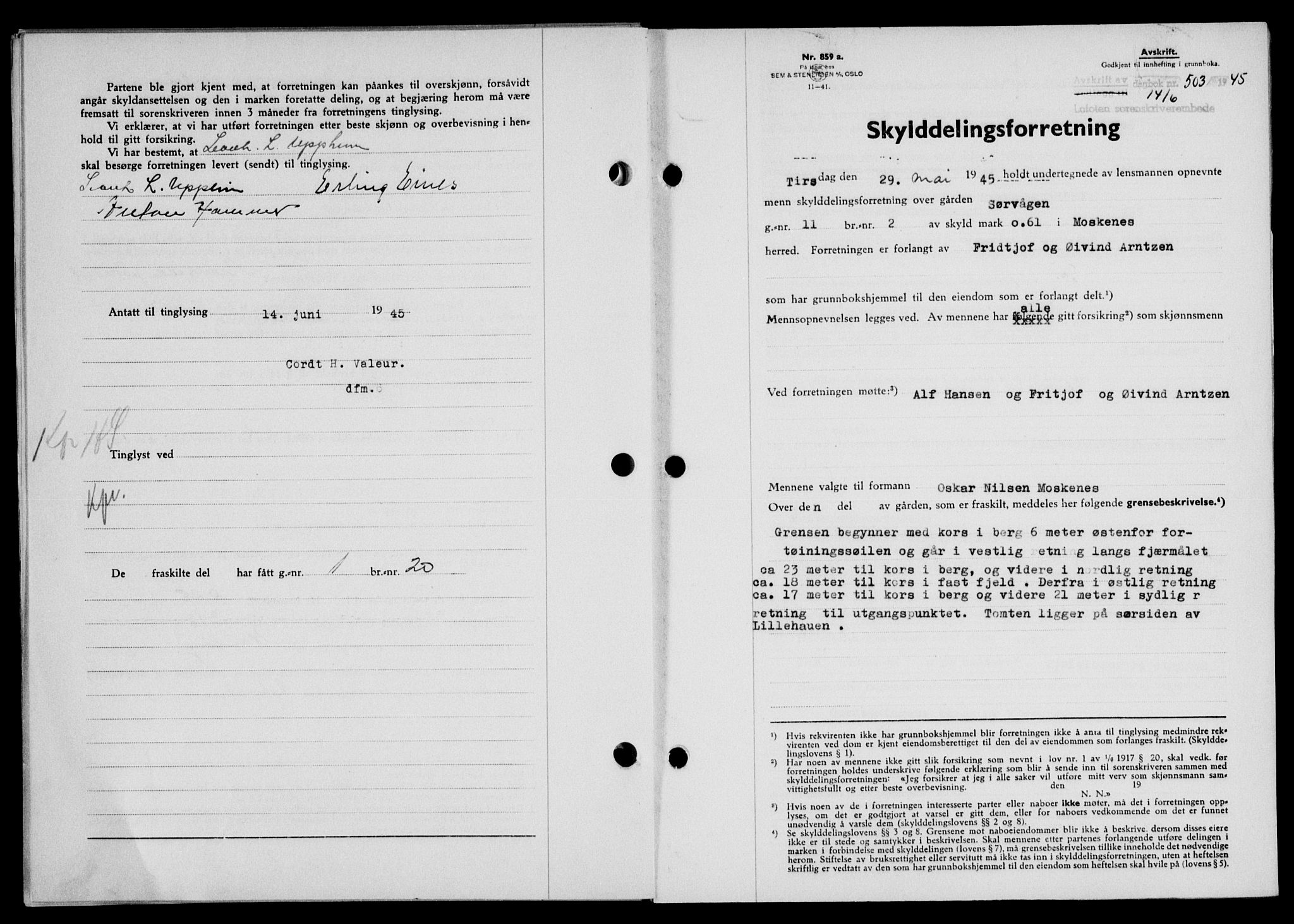 Lofoten sorenskriveri, SAT/A-0017/1/2/2C/L0013a: Mortgage book no. 13a, 1944-1946, Diary no: : 503/1945