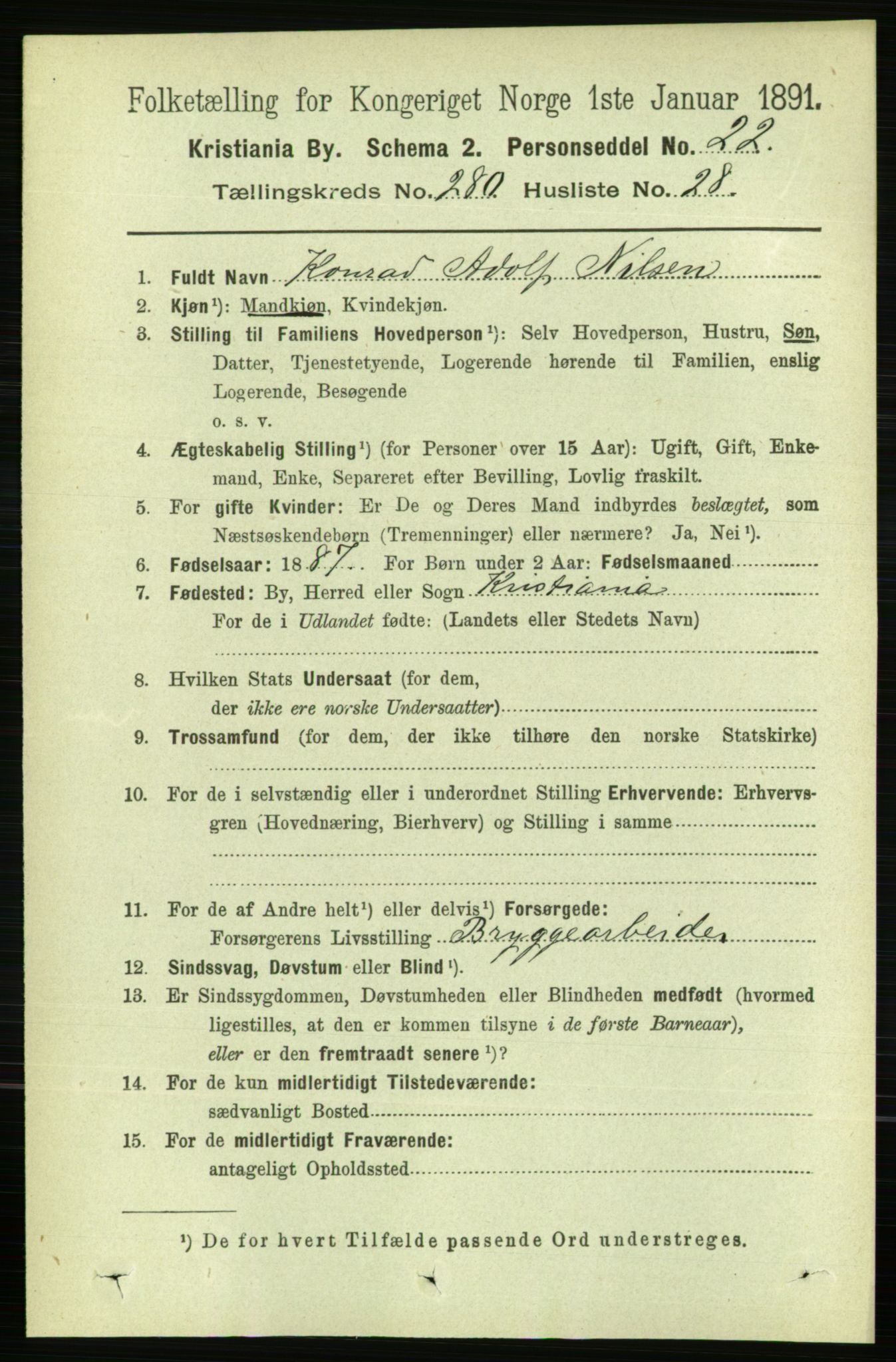 RA, 1891 census for 0301 Kristiania, 1891, p. 170806