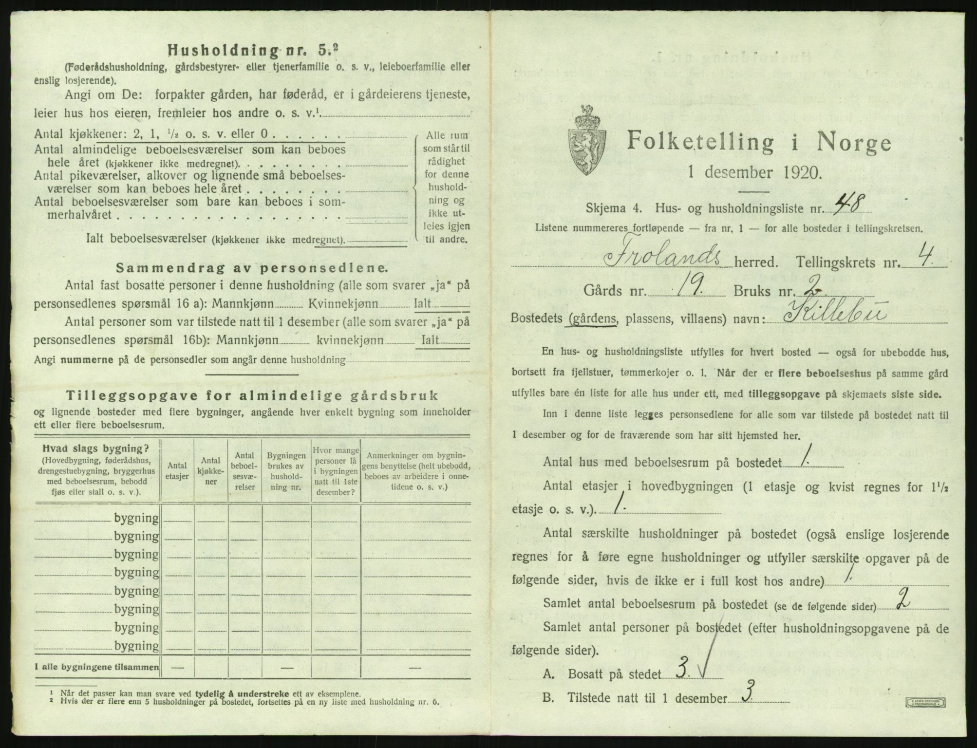 SAK, 1920 census for Froland, 1920, p. 517