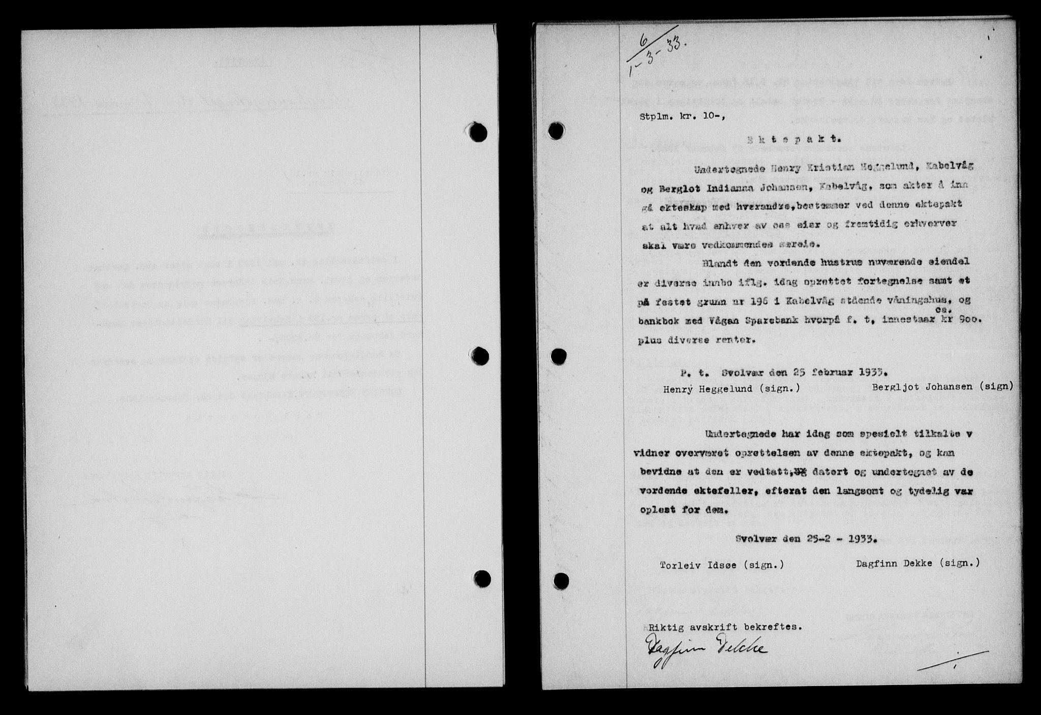 Lofoten sorenskriveri, SAT/A-0017/1/2/2C/L0027b: Mortgage book no. 27b, 1933-1933, Deed date: 01.03.1933