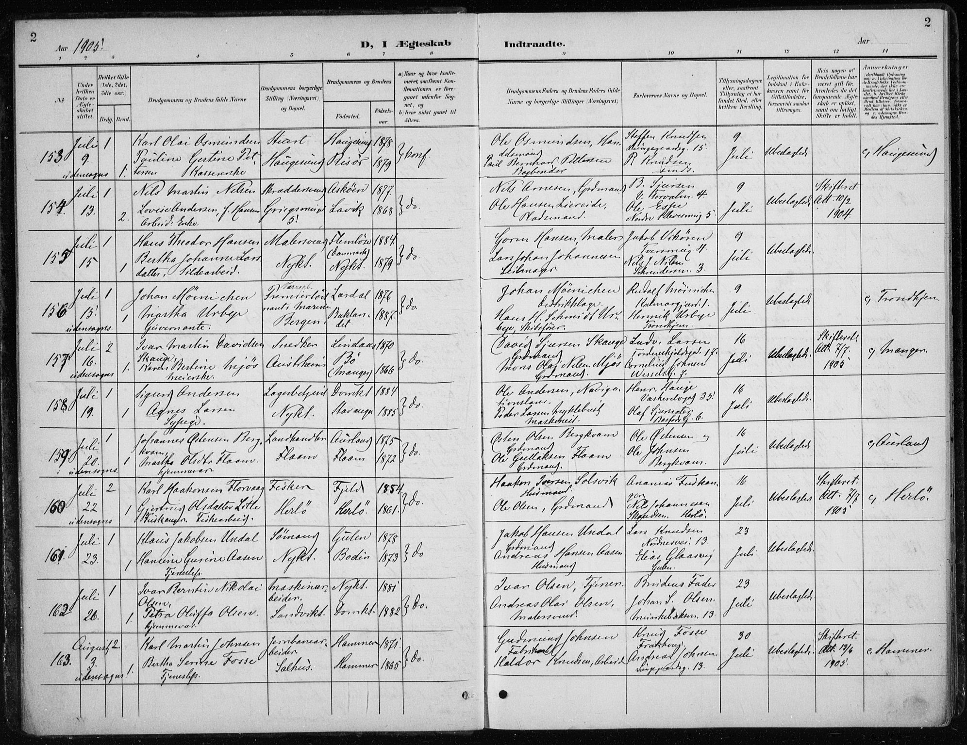 Nykirken Sokneprestembete, AV/SAB-A-77101/H/Haa/L0035: Parish register (official) no. D 5, 1905-1913, p. 2