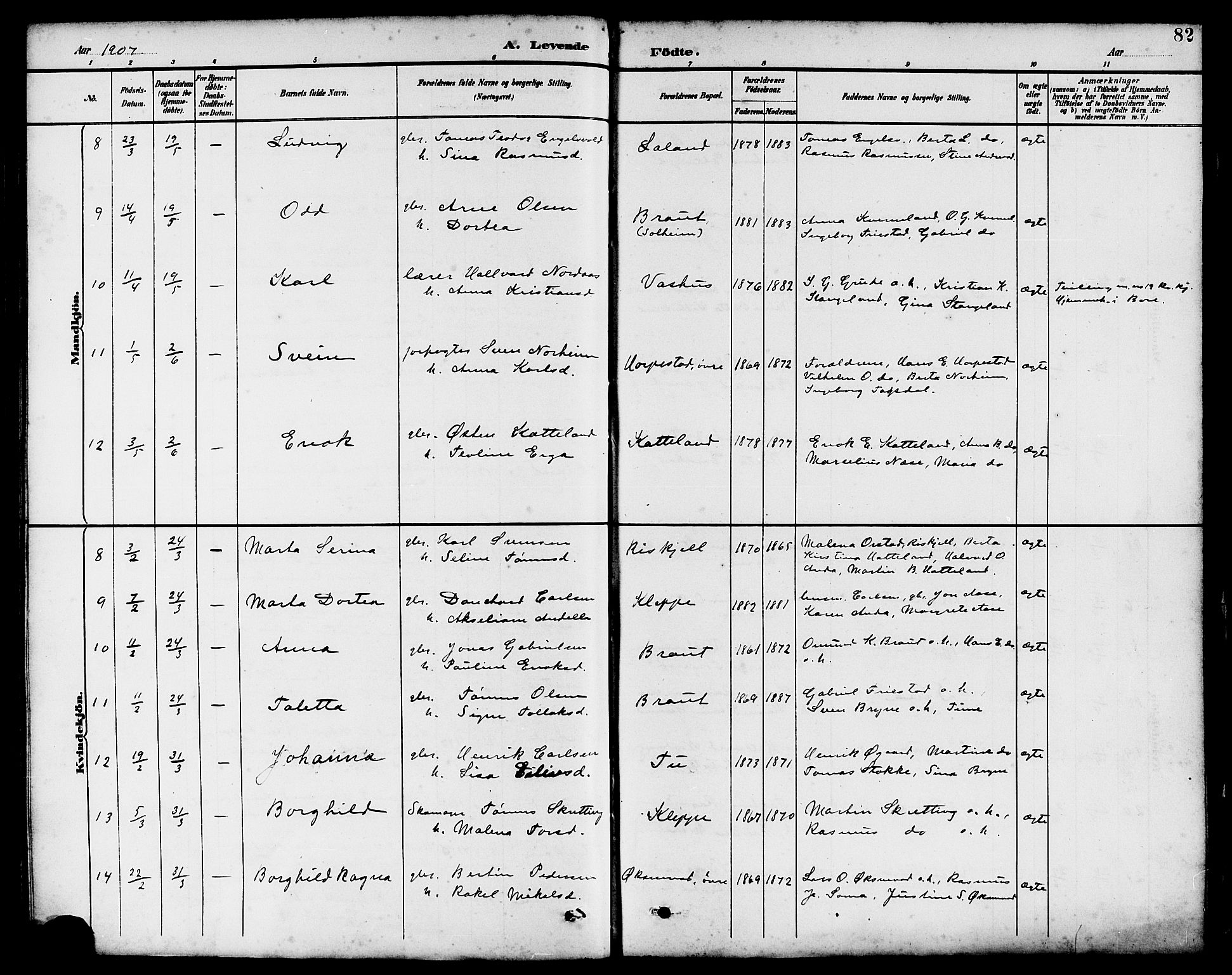 Klepp sokneprestkontor, SAST/A-101803/001/3/30BB/L0004: Parish register (copy) no. B 4, 1889-1914, p. 82