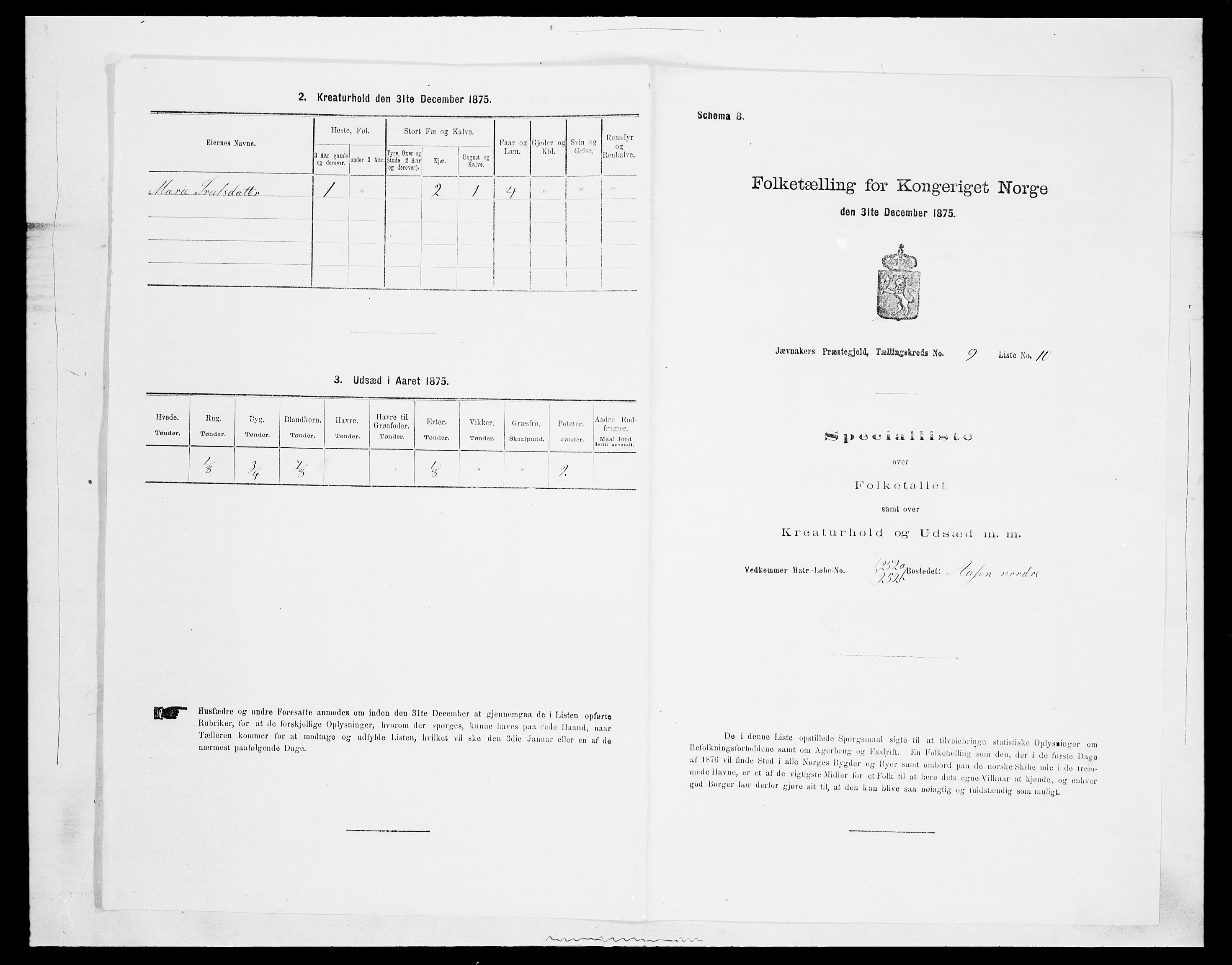 SAH, 1875 census for 0532P Jevnaker, 1875, p. 1522
