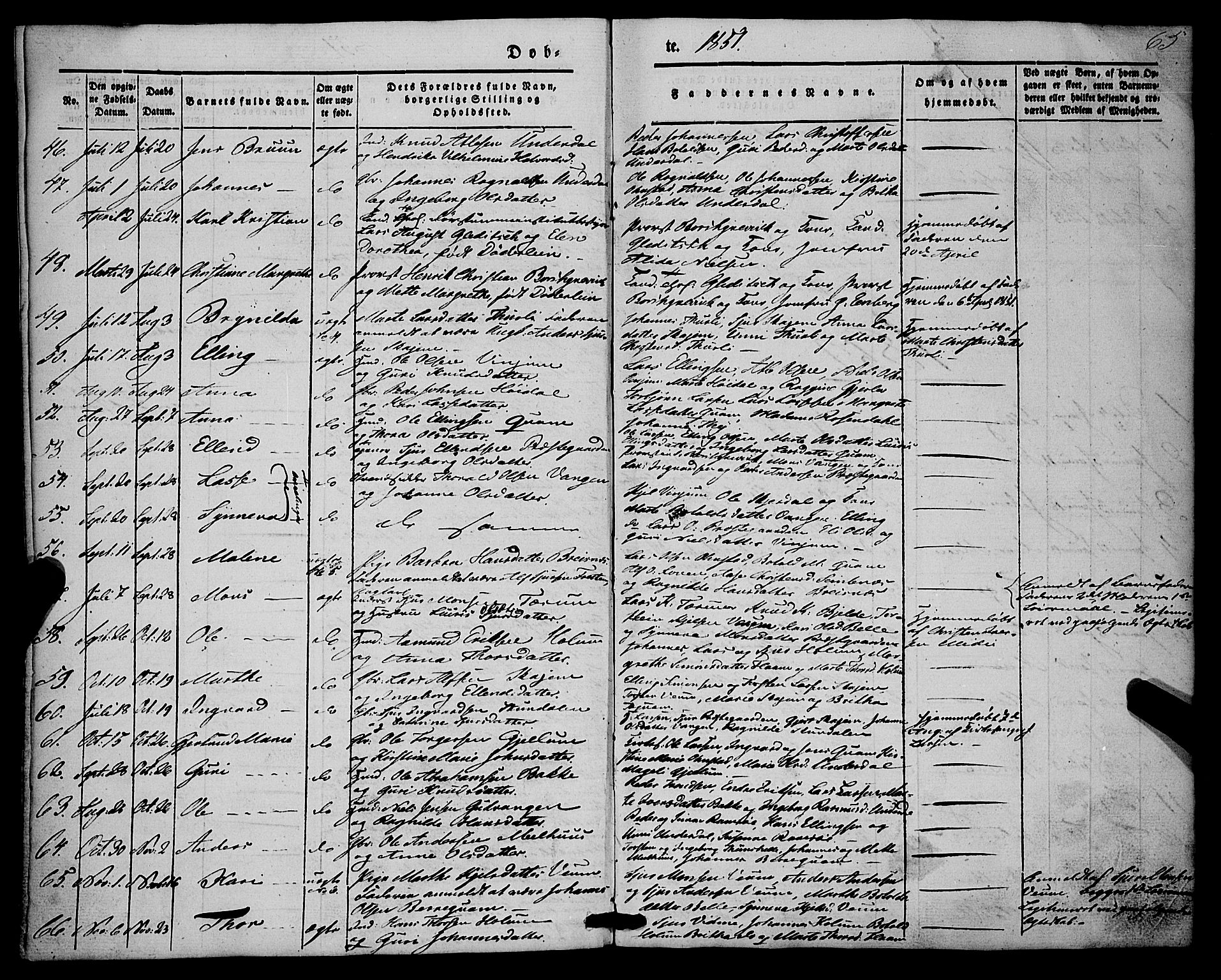 Aurland sokneprestembete, SAB/A-99937/H/Ha/Haa/L0007: Parish register (official) no. A 7, 1842-1853, p. 65