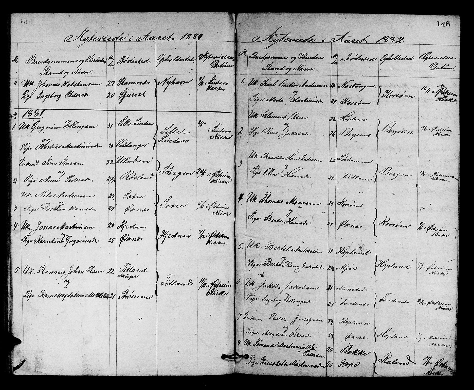 Lindås Sokneprestembete, SAB/A-76701/H/Hab: Parish register (copy) no. C 2, 1868-1885, p. 146
