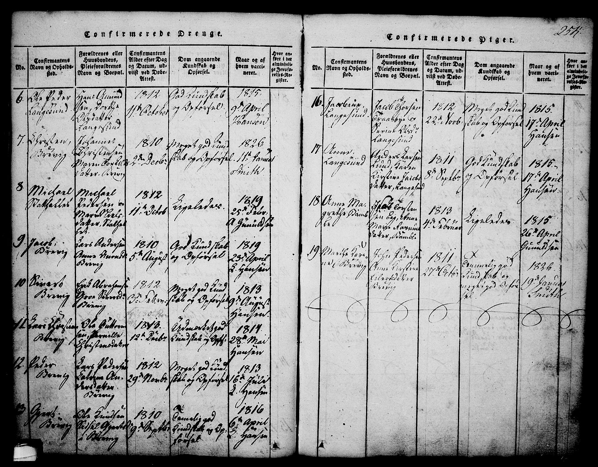 Brevik kirkebøker, AV/SAKO-A-255/G/Ga/L0001: Parish register (copy) no. 1, 1814-1845, p. 254