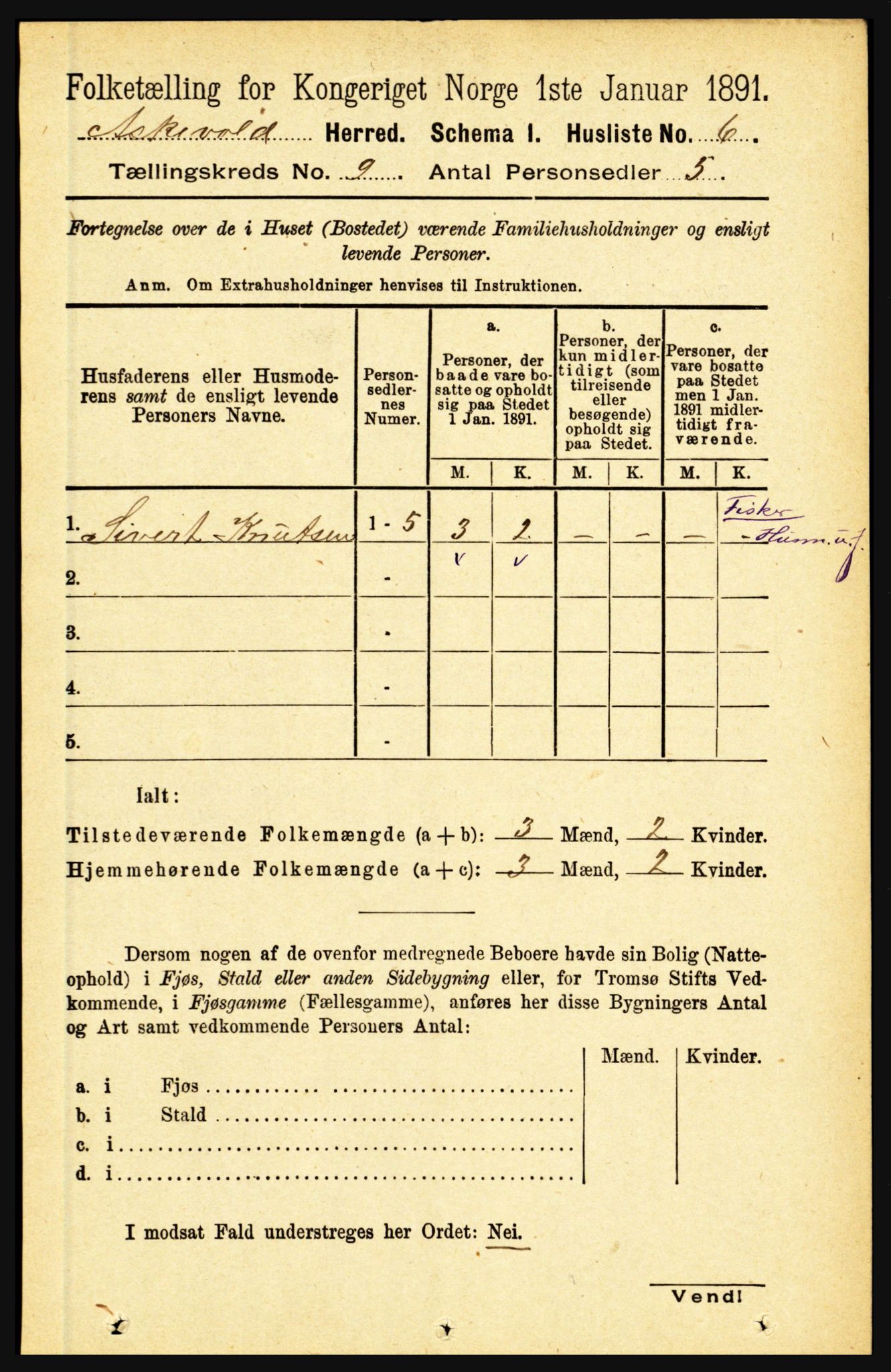 RA, 1891 census for 1428 Askvoll, 1891, p. 2497