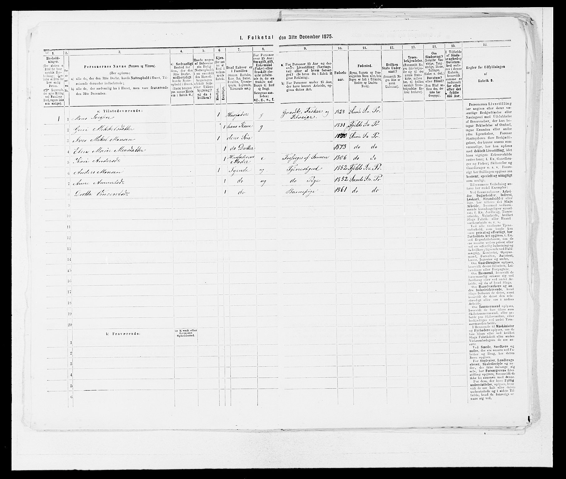 SAB, 1875 census for 1245P Sund, 1875, p. 32