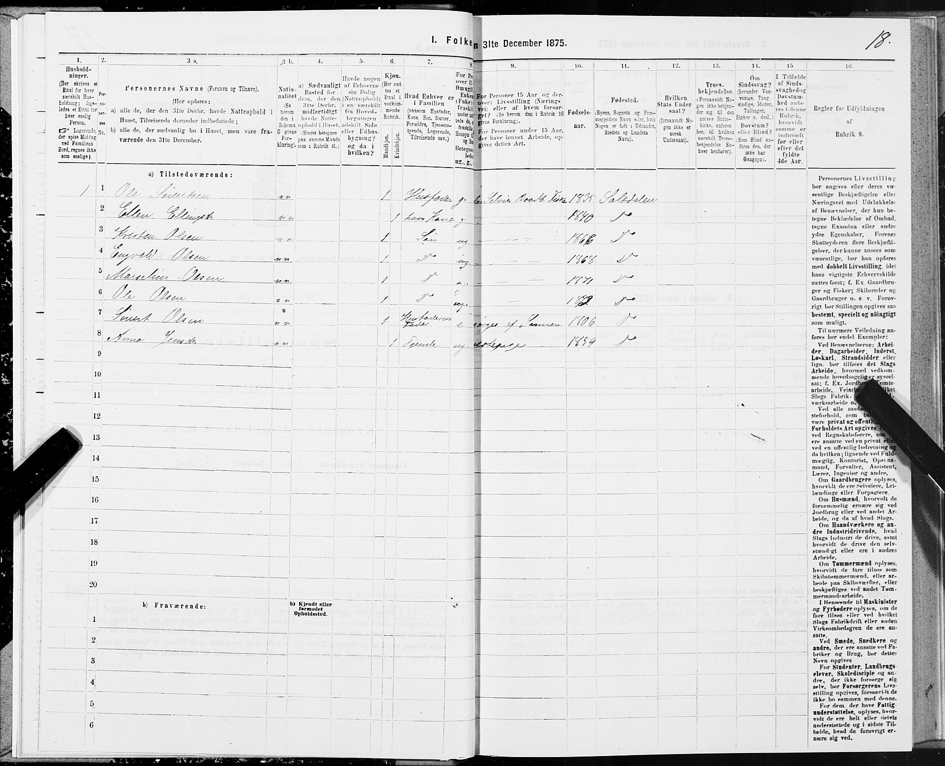 SAT, 1875 census for 1840P Saltdal, 1875, p. 2018