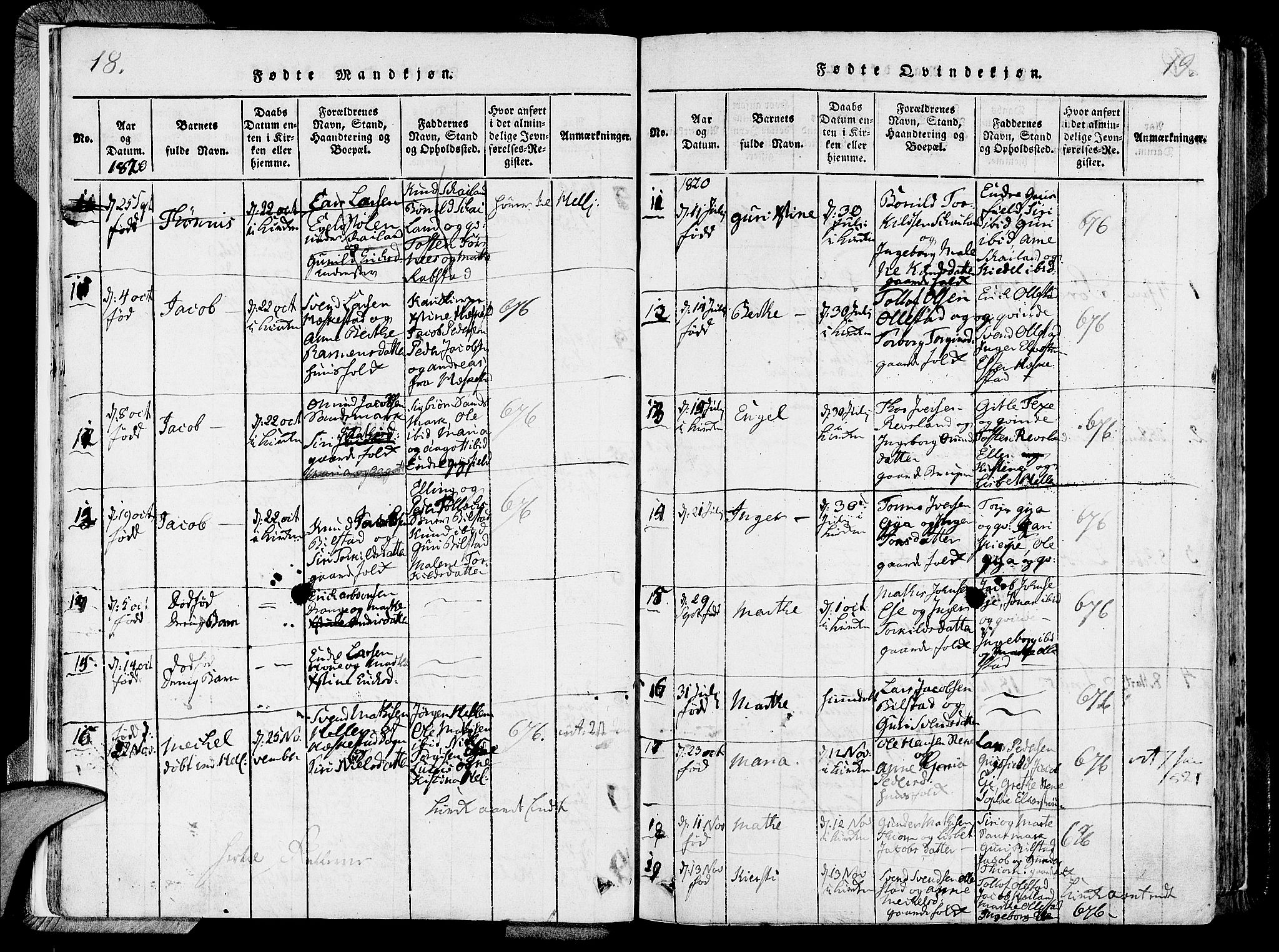 Lund sokneprestkontor, SAST/A-101809/S06/L0006: Parish register (official) no. A 6, 1816-1839, p. 18-19