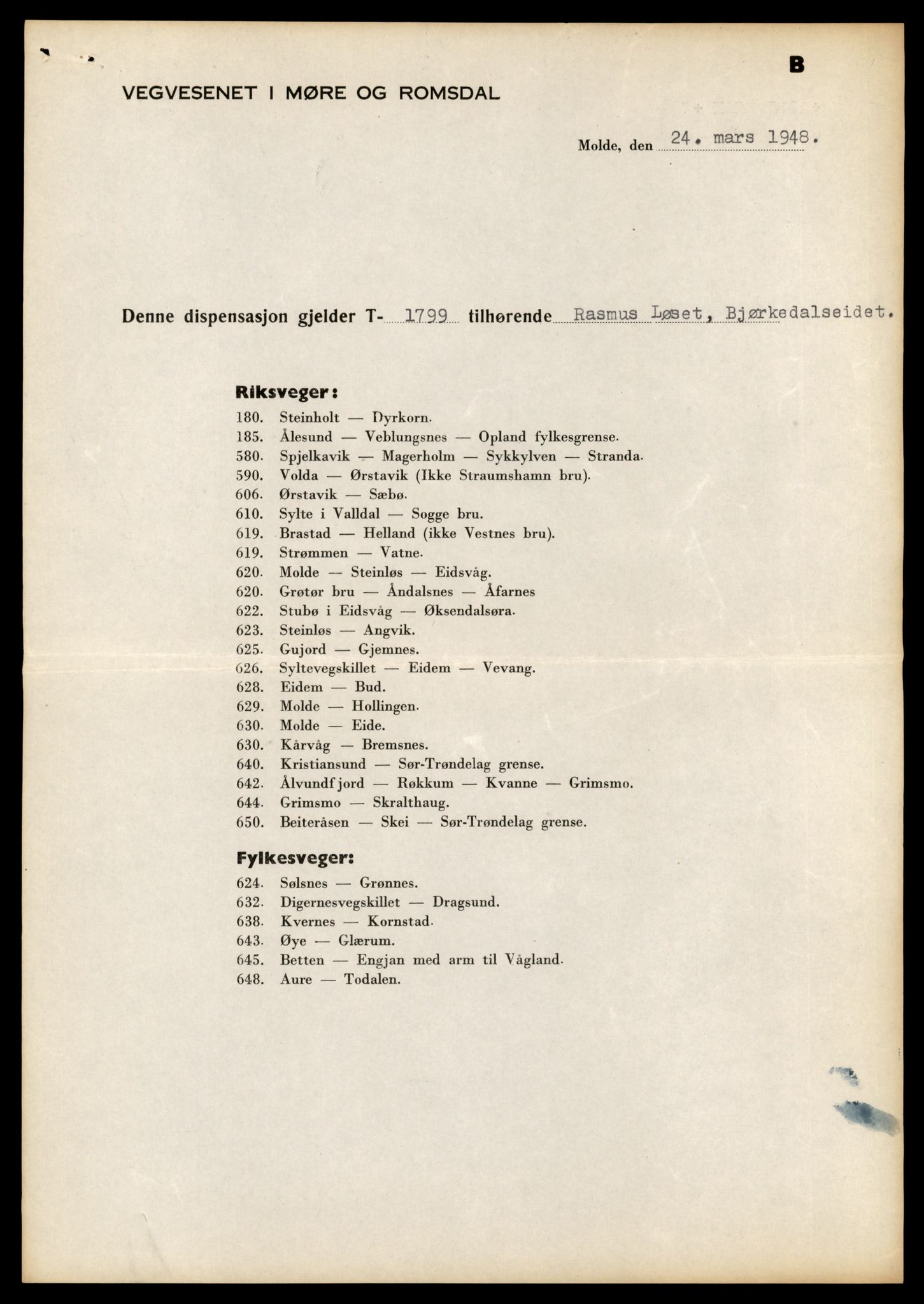 Møre og Romsdal vegkontor - Ålesund trafikkstasjon, AV/SAT-A-4099/F/Fe/L0015: Registreringskort for kjøretøy T 1700 - T 1850, 1927-1998, p. 2005
