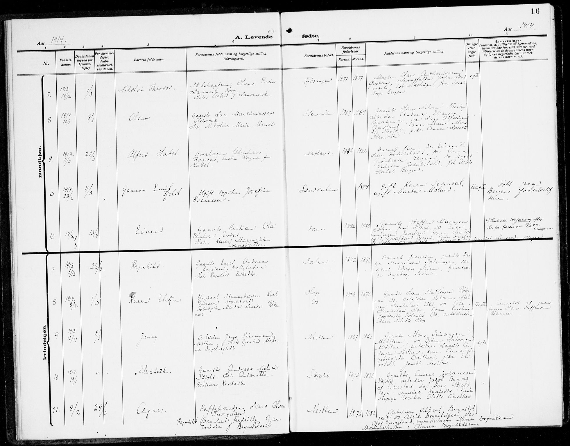 Fana Sokneprestembete, AV/SAB-A-75101/H/Haa/Haai/L0004: Parish register (official) no. I 4, 1912-1933, p. 16