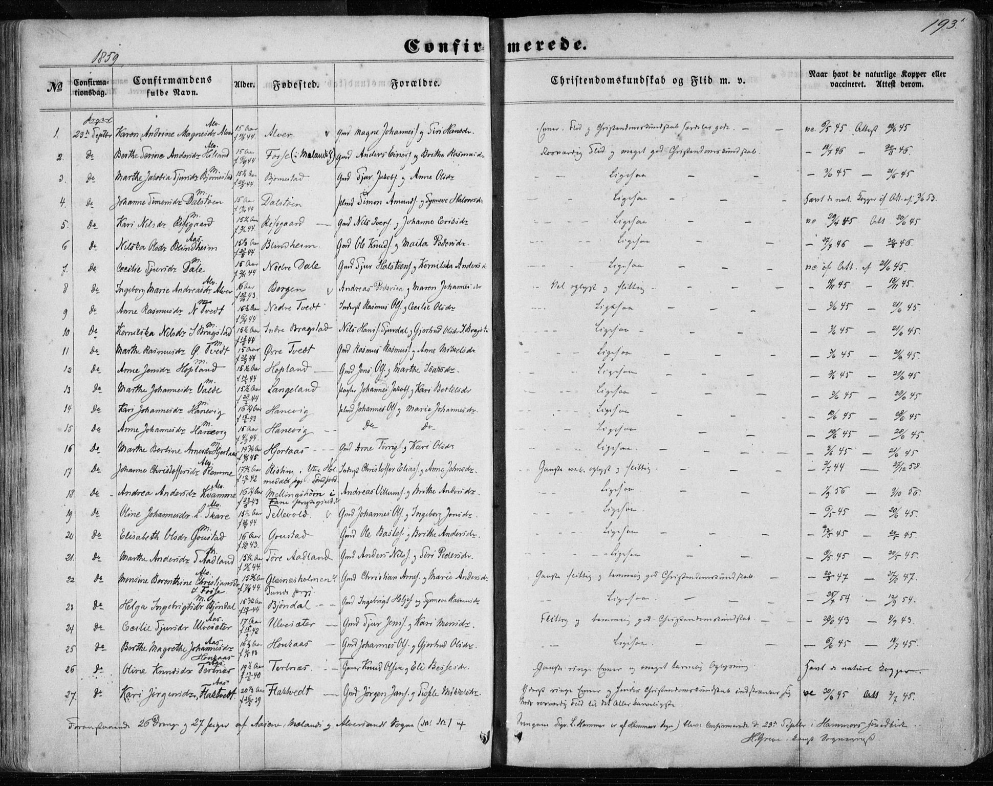 Hamre sokneprestembete, SAB/A-75501/H/Ha/Haa/Haaa/L0014: Parish register (official) no. A 14, 1858-1872, p. 193