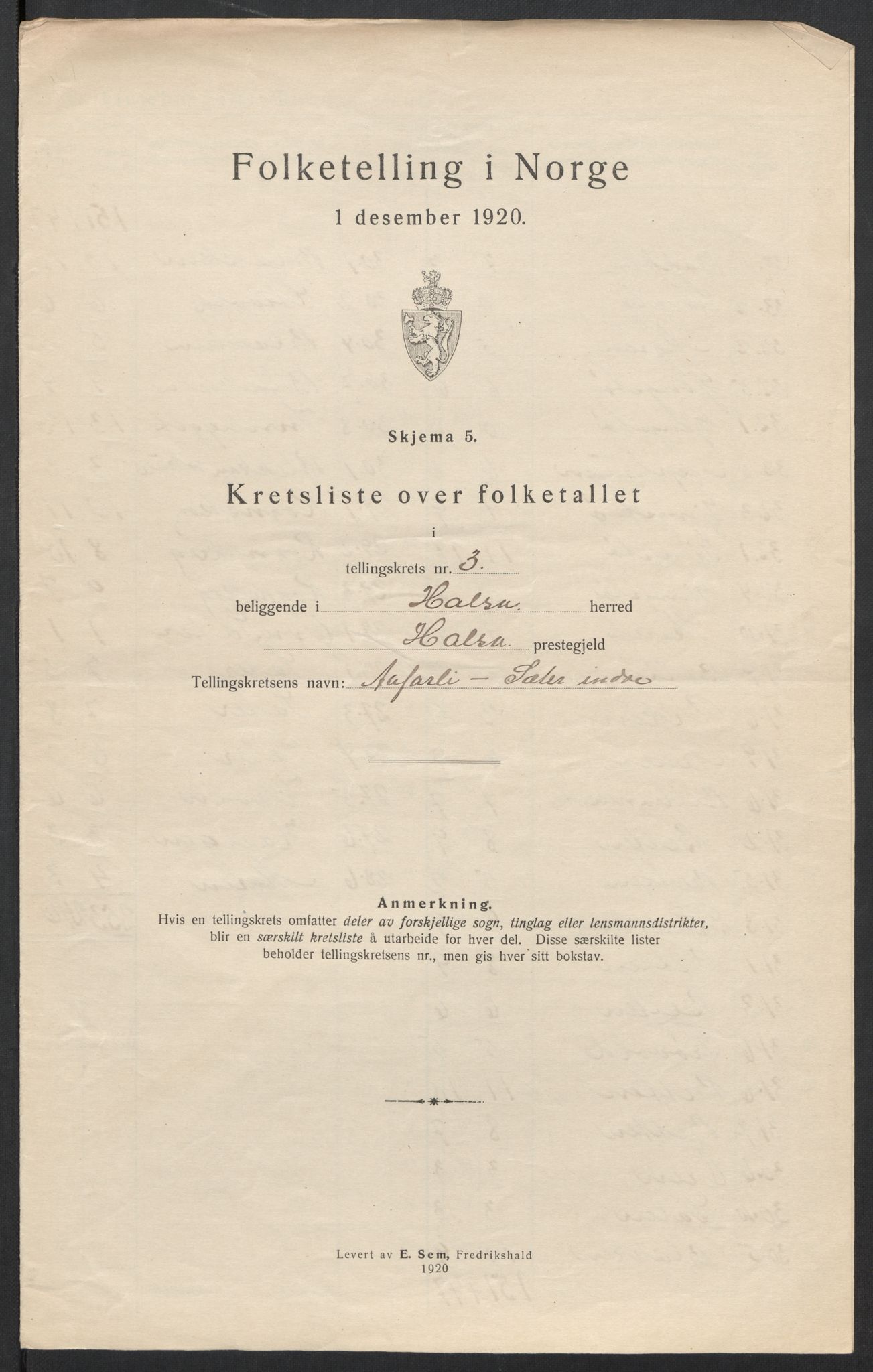 SAT, 1920 census for Halsa, 1920, p. 13