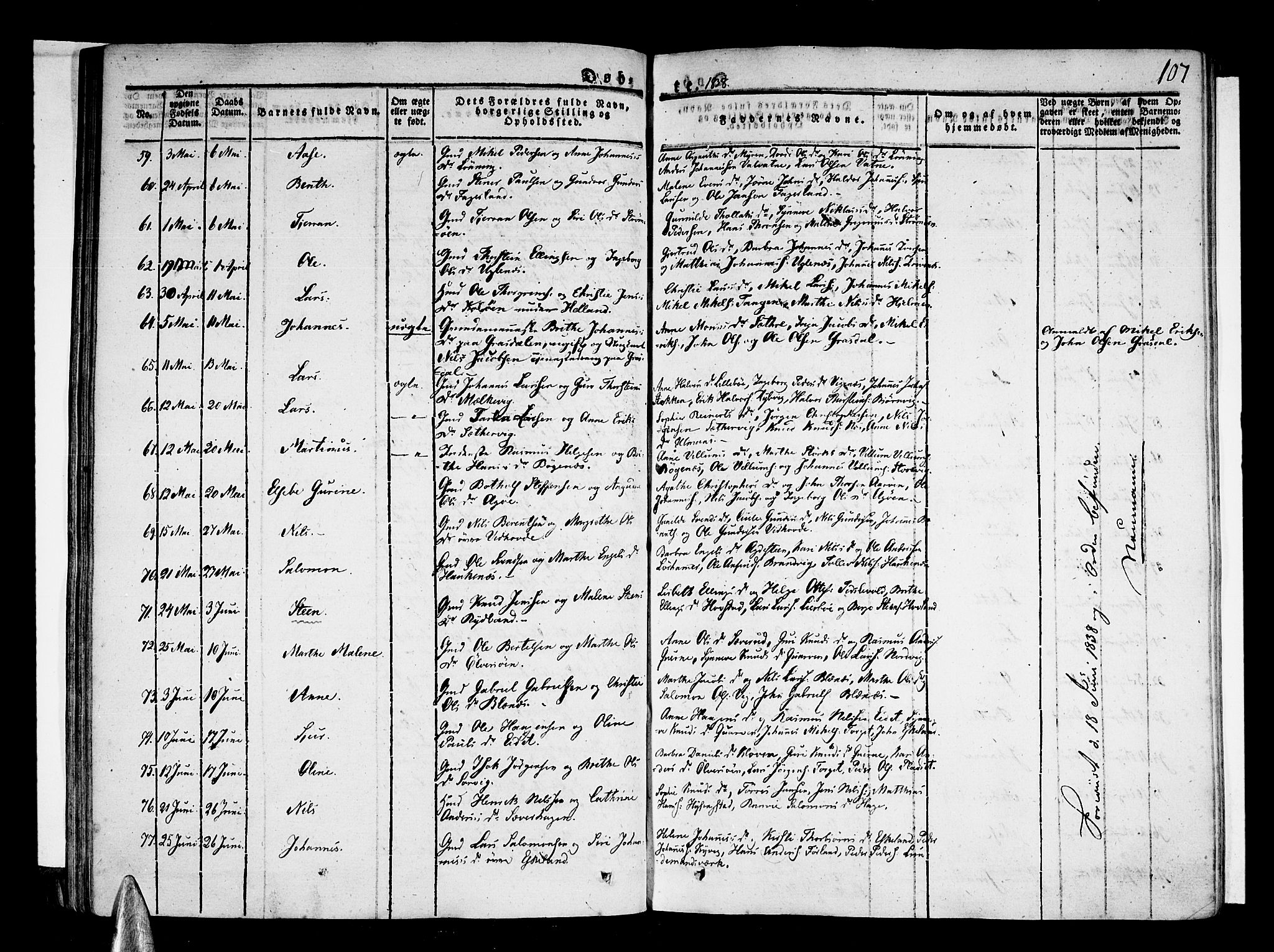 Stord sokneprestembete, AV/SAB-A-78201/H/Haa: Parish register (official) no. A 6, 1826-1840, p. 107