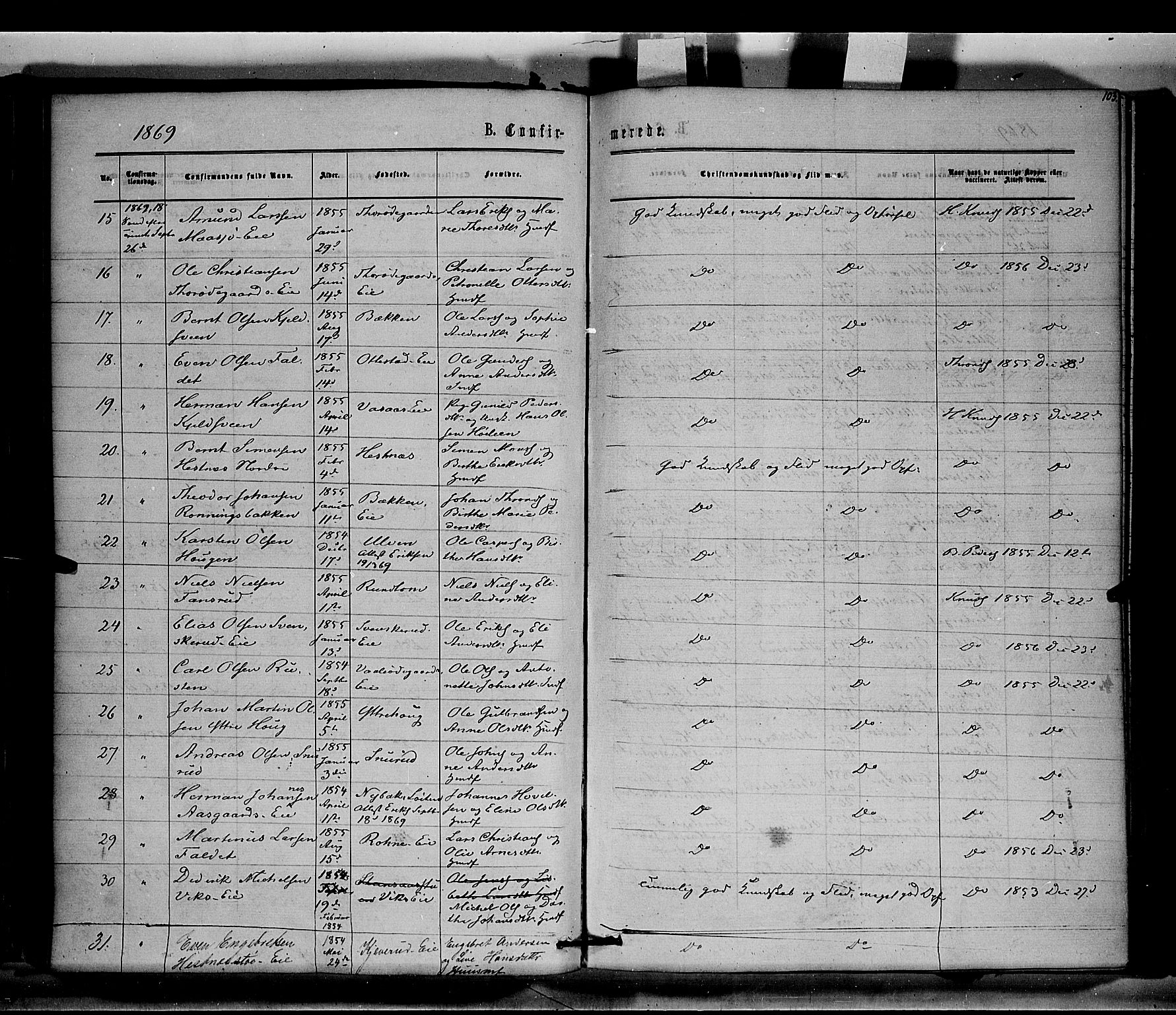Stange prestekontor, SAH/PREST-002/K/L0014: Parish register (official) no. 14, 1862-1879, p. 103