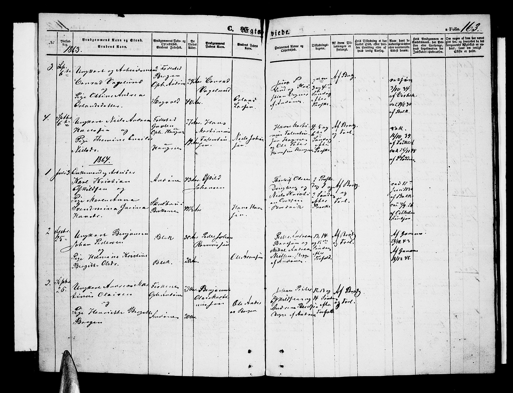 Ministerialprotokoller, klokkerbøker og fødselsregistre - Nordland, SAT/A-1459/899/L1447: Parish register (copy) no. 899C02, 1855-1886, p. 163