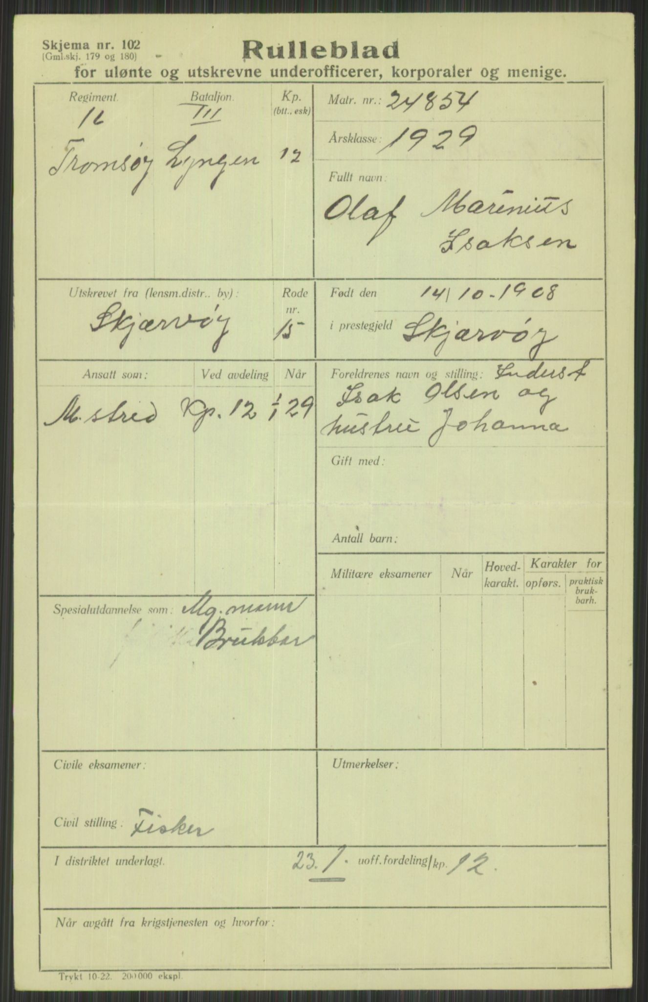 Forsvaret, Troms infanteriregiment nr. 16, AV/RA-RAFA-3146/P/Pa/L0013/0004: Rulleblad / Rulleblad for regimentets menige mannskaper, årsklasse 1929, 1929, p. 485