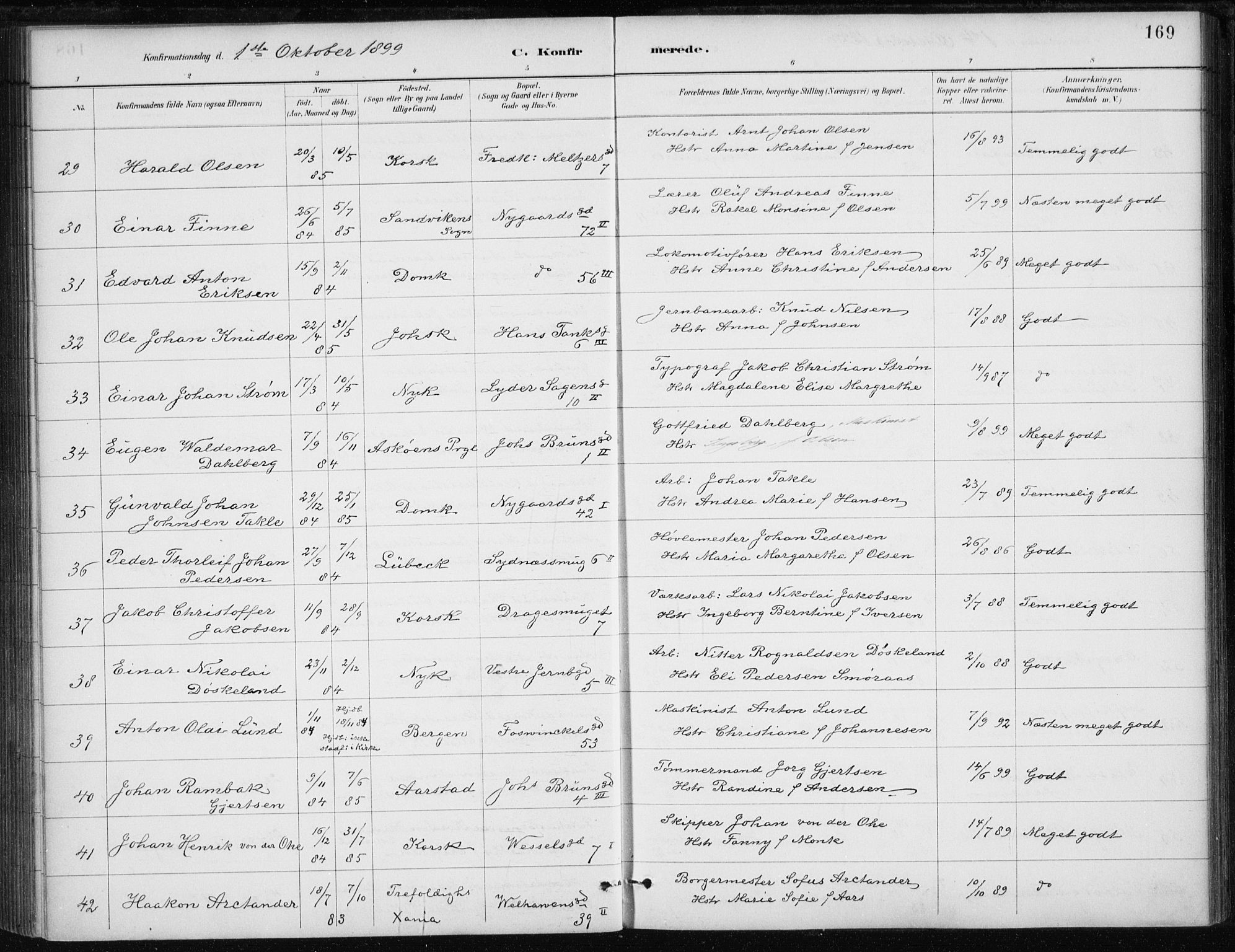 Johanneskirken sokneprestembete, AV/SAB-A-76001/H/Haa/L0008: Parish register (official) no. C 1, 1885-1907, p. 169